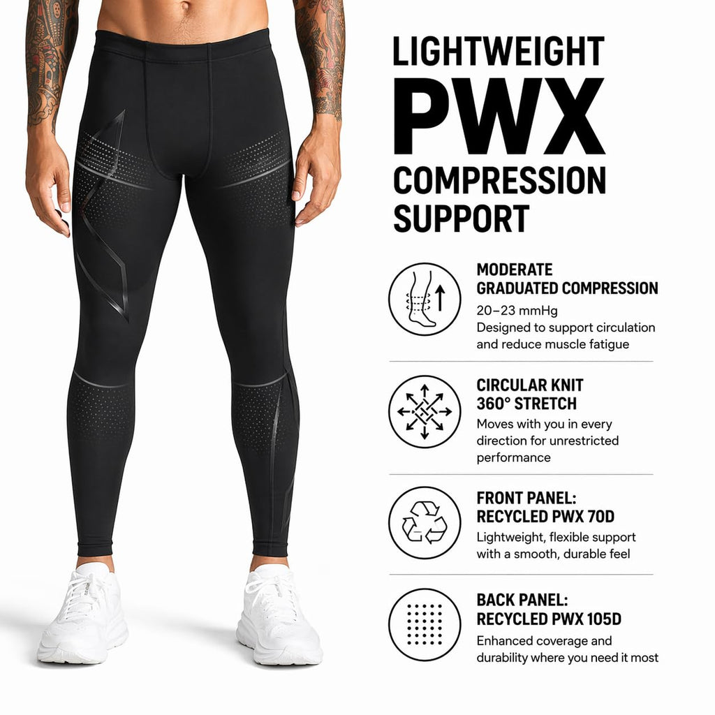 2XU Men’s Core Compression Tights, Fitness Clothing Pants for Running, Training & Gym, PWX Stretch Legging