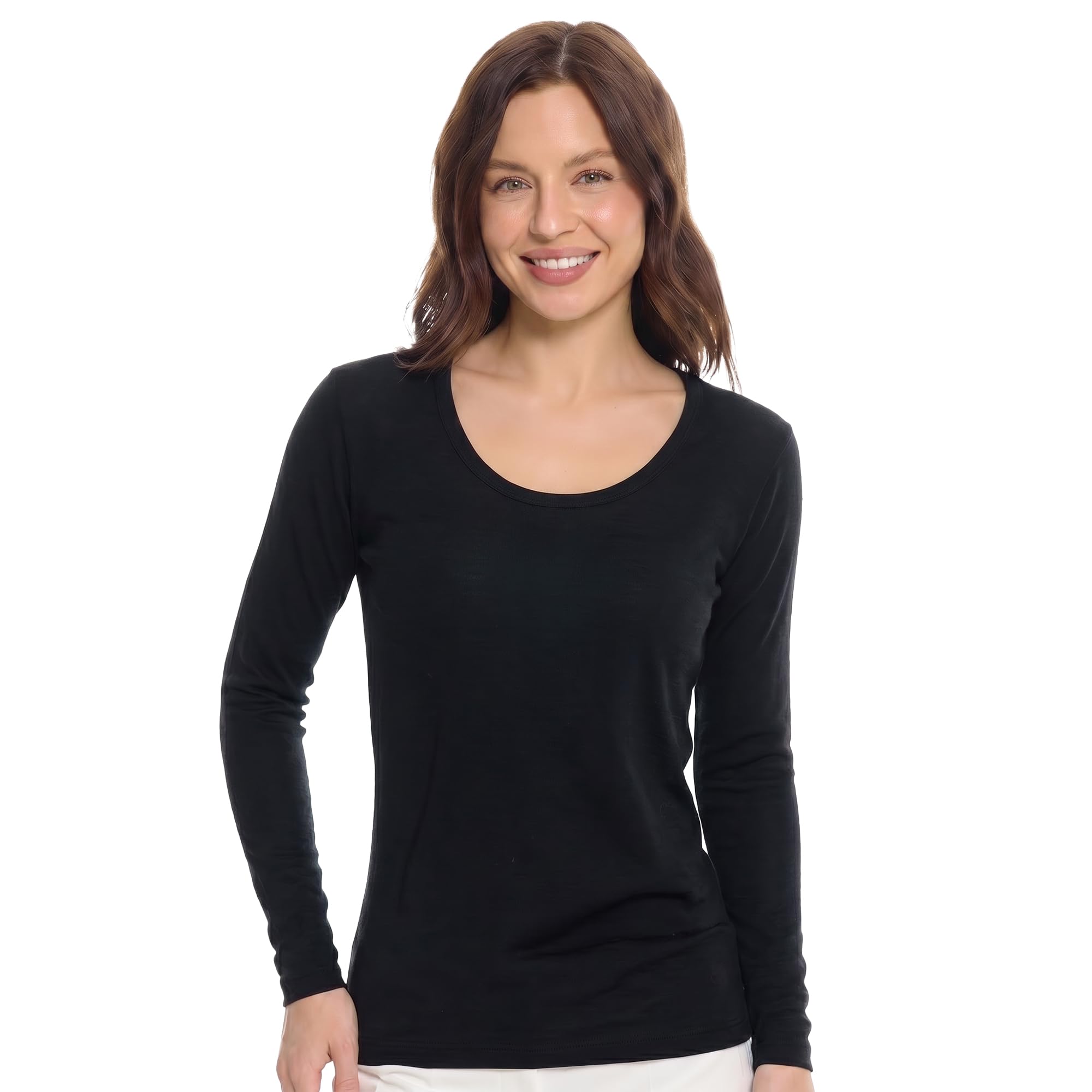 Merino Wool Base Layer Women - 100% Merino Wool Shirt Women Thermal Underwear Long Sleeve T-Shirt for Hiking