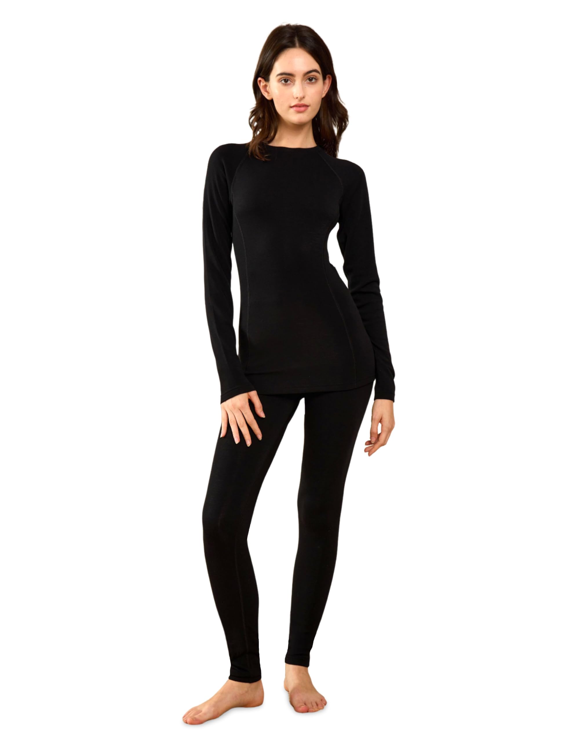 LEADHALO Midweight Merino Wool Base Layer Women Set, Moisture Wicking Warm Women's Thermals Top and Bottom for Ski Snowboard