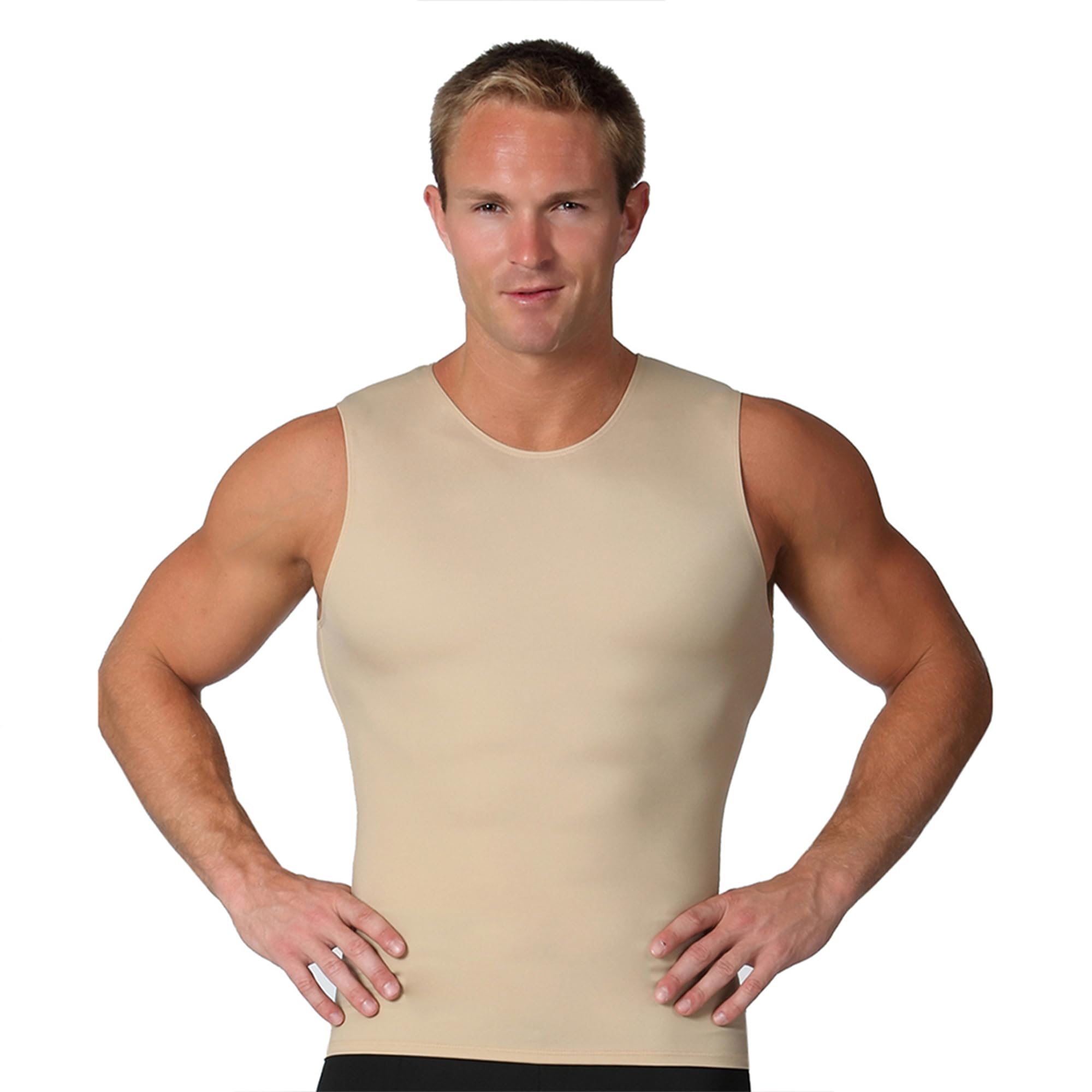 Insta Slim - Made in USA - Mens Compression Sleeveless Crew-Neck Slimming Shapewear Body Shaper with Tummy Control