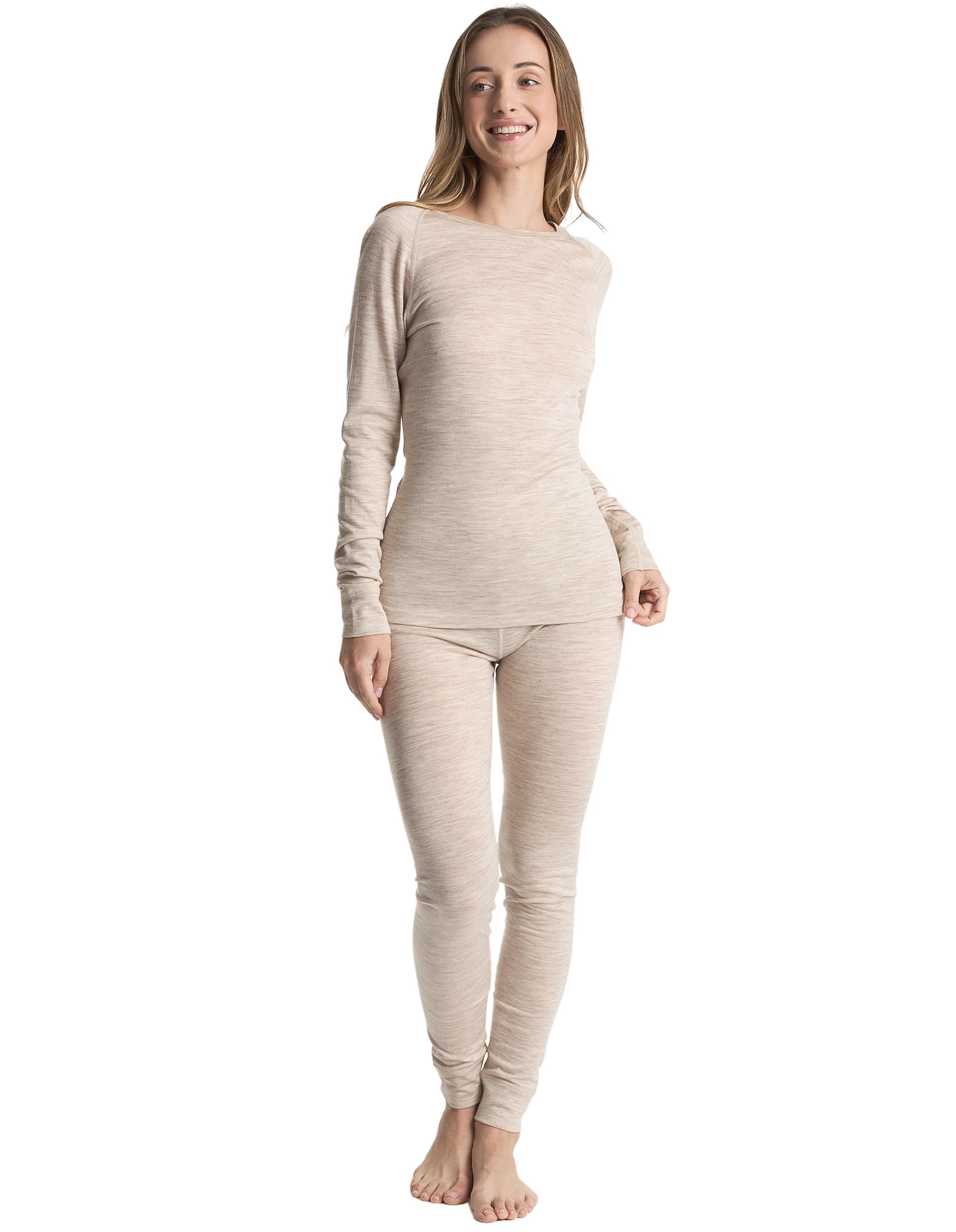 woolcano Women's 100% Merino Wool Base Layer Set - Active Thermal Underwear"
