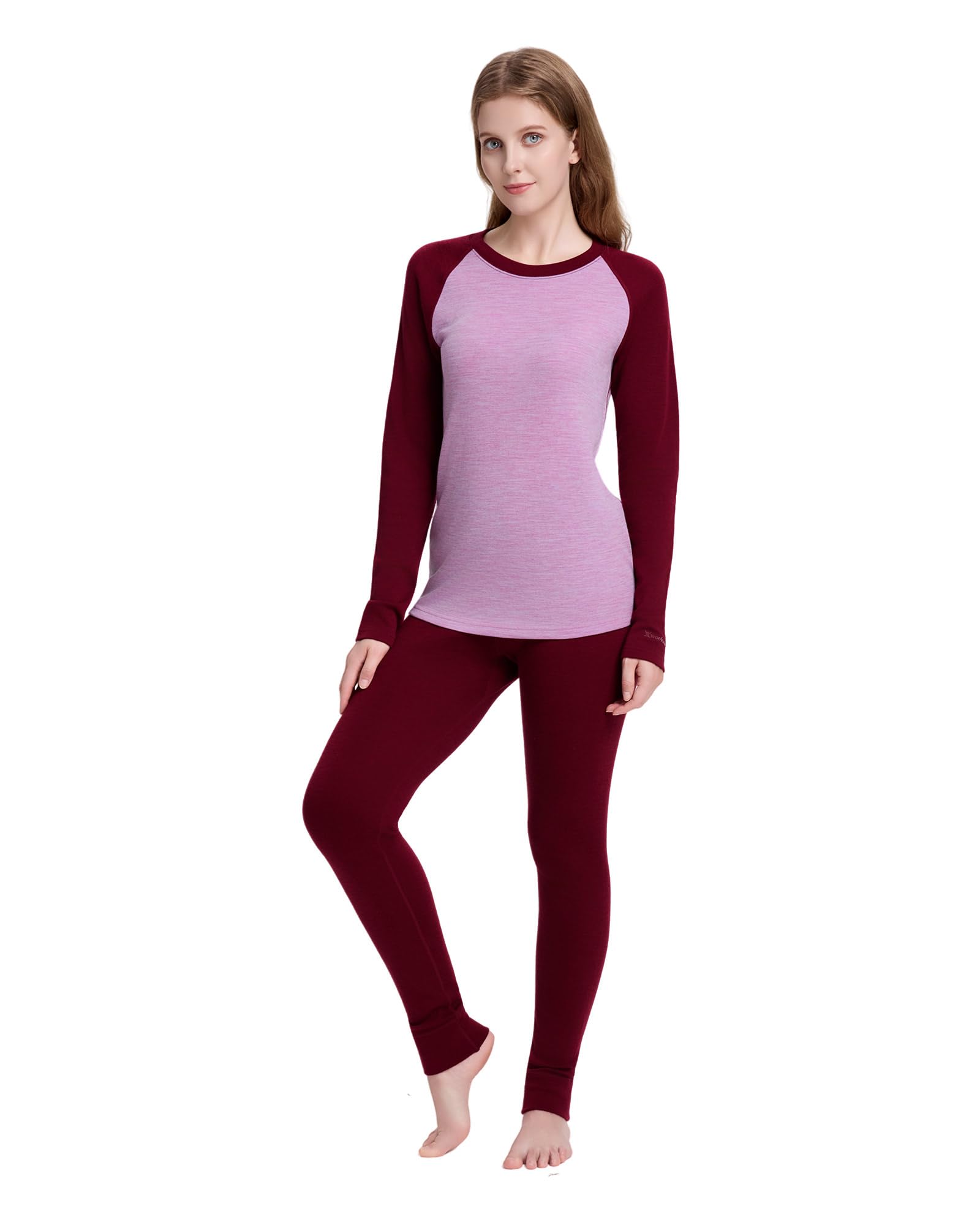 woolcano Women's 100% Merino Wool Base Layer Set - Active Thermal Underwear"