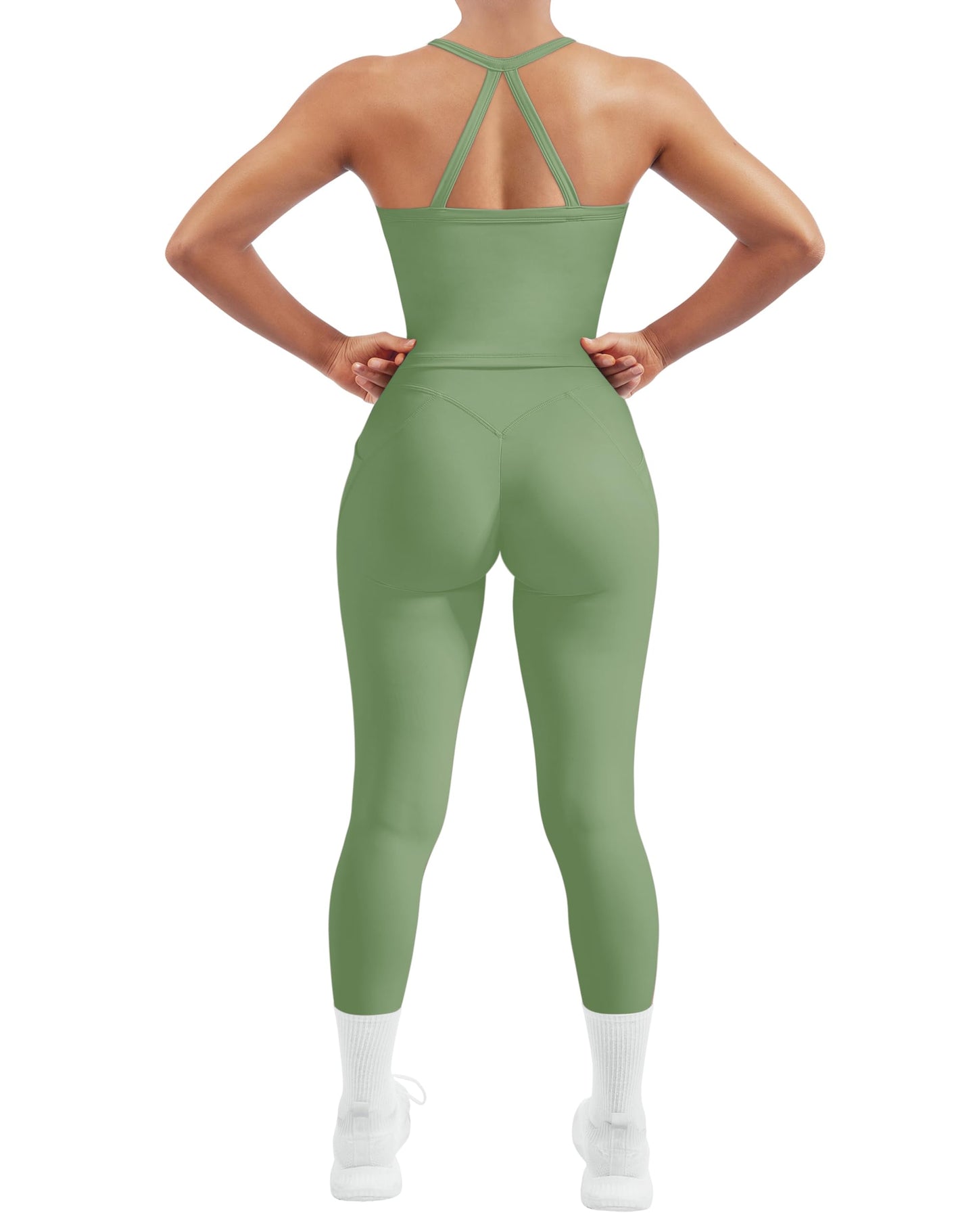 Women's 2 Piece Workout Set Halter Tank & Pocket Leggings