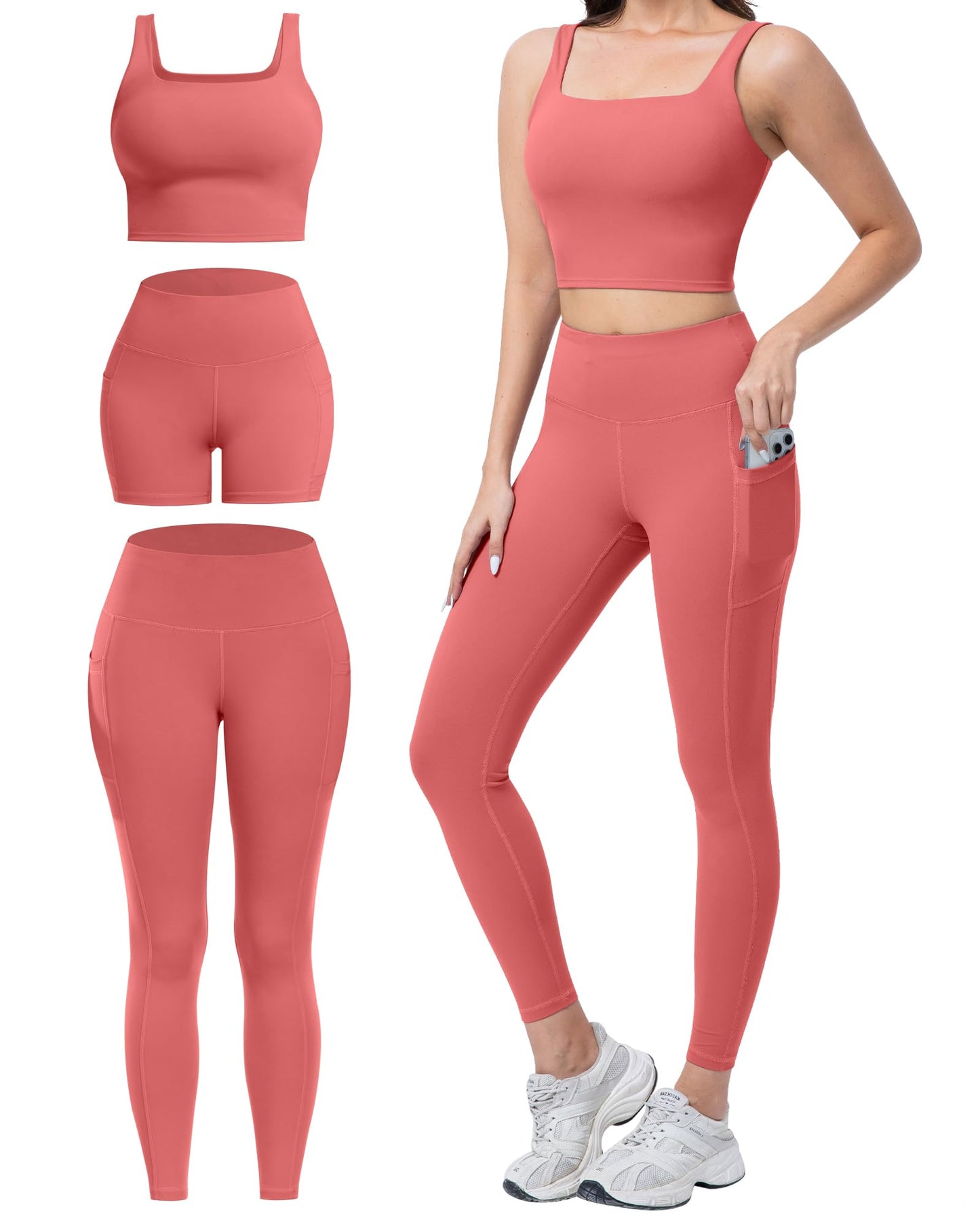 Women's 3 Piece Workout Set Leggings Shorts & Sports Bra