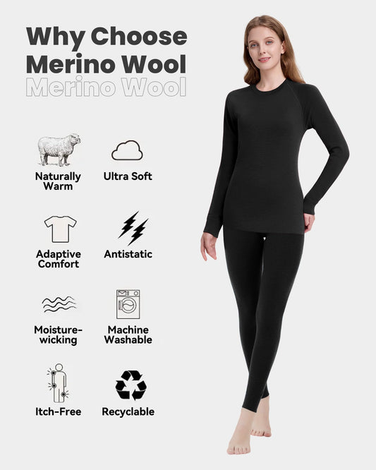 Women's Merino Wool Thermal Base Layer Set