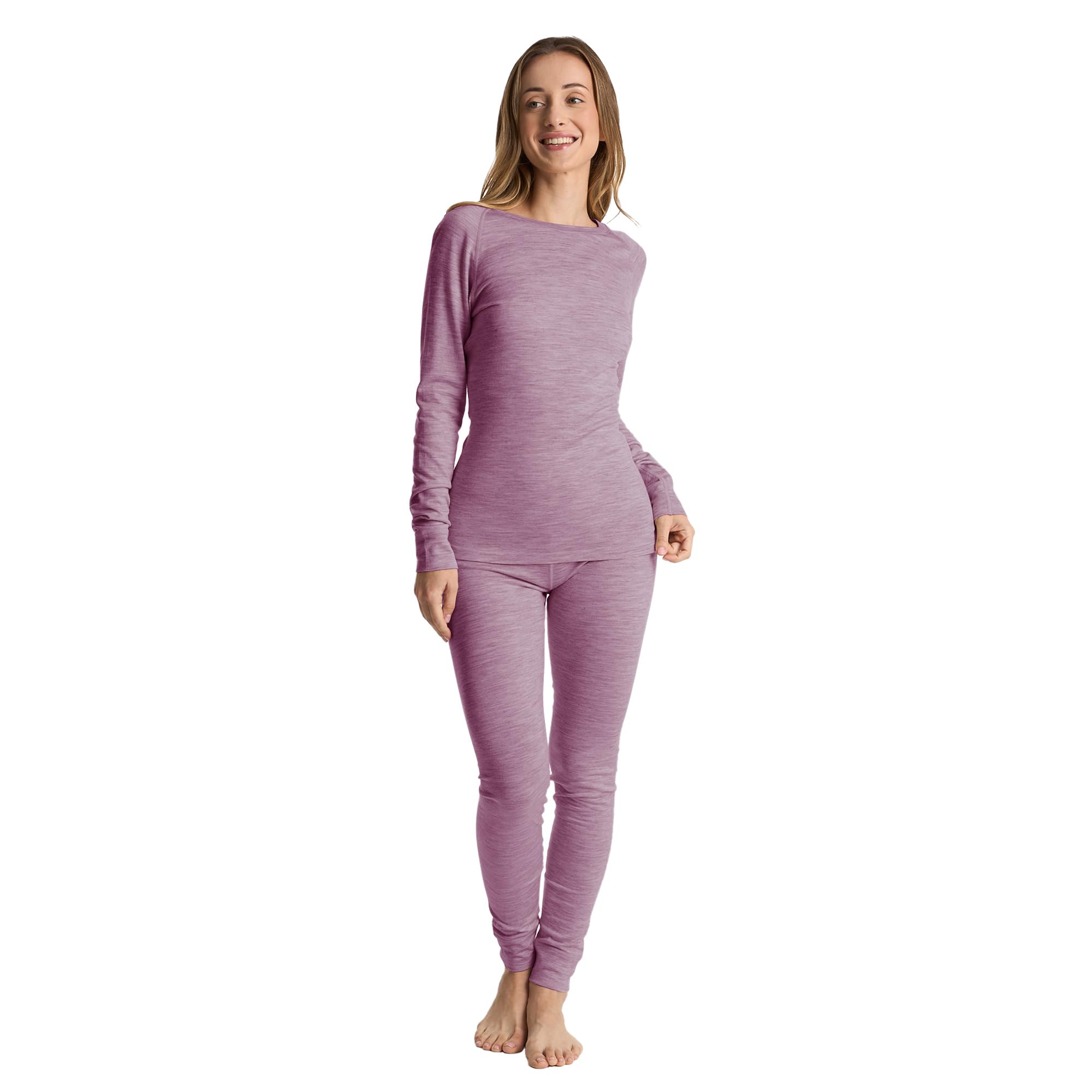 woolcano Women's 100% Merino Wool Base Layer Set - Active Thermal Underwear"