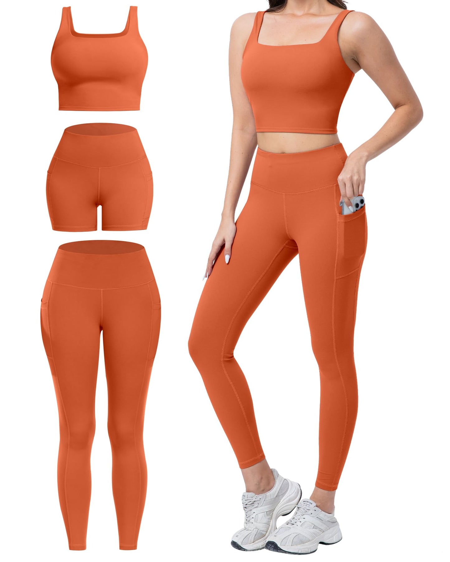 Women's 3 Piece Workout Set Leggings Shorts & Sports Bra