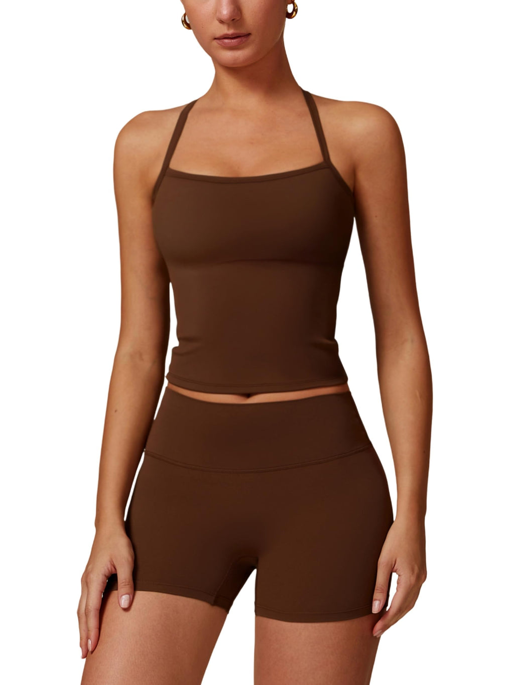Women's 2 Piece Workout Set Cross Back Tank & Biker Shorts