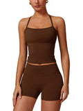 Women's 2 Piece Workout Set Cross Back Tank & Biker Shorts