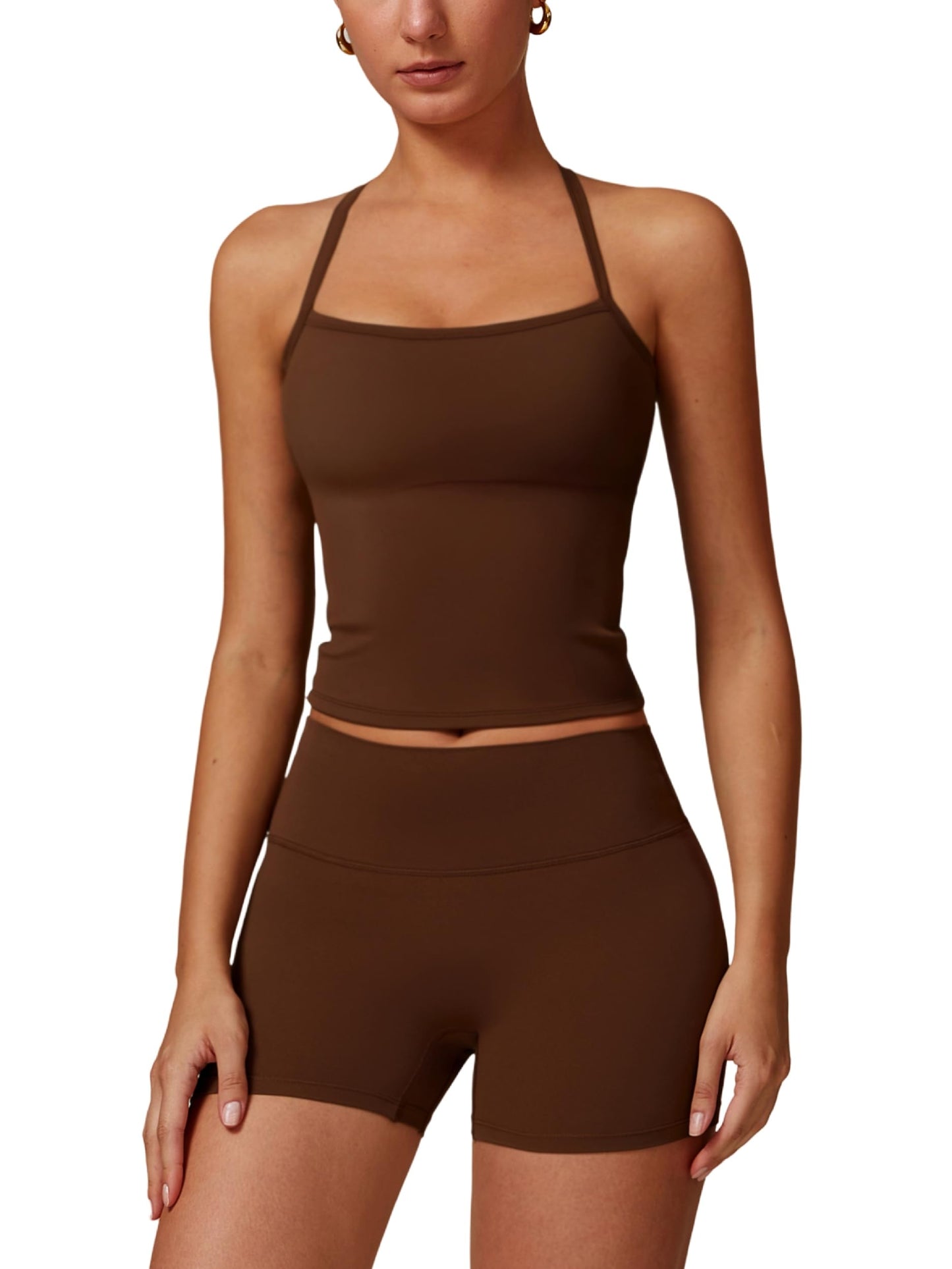 Women's 2 Piece Workout Set Cross Back Tank & Biker Shorts