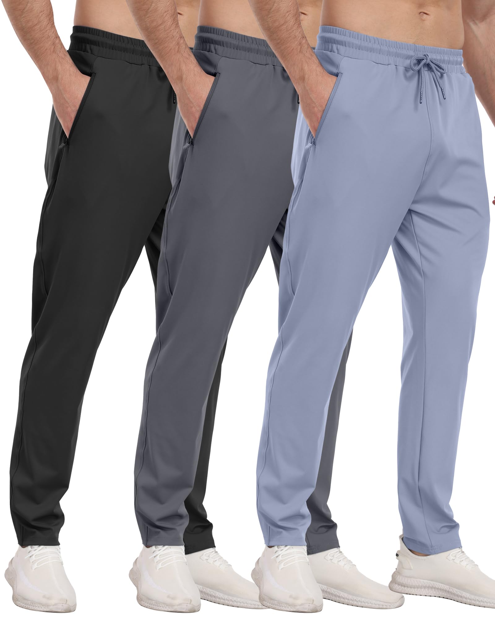 PARISDIARY 3 Pack Mens Athletic Sweatpants with Zipper Pockets,Workout Gym Joggers Pants for Men Running Jogging Pants