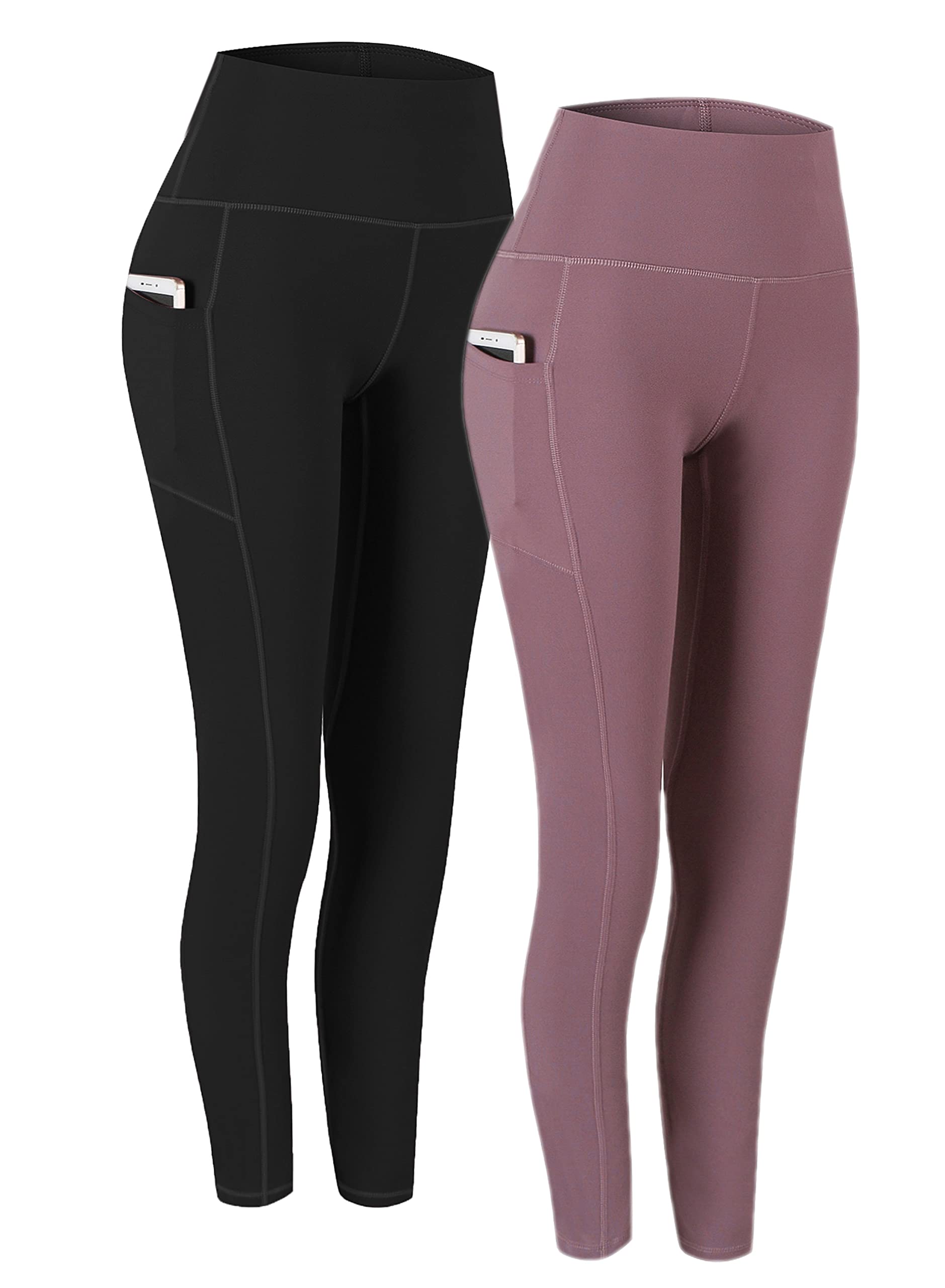 Fengbay 2 Pack High Waist Yoga Pants with Pockets, Tummy Control Workout Running Yoga Leggings for Women