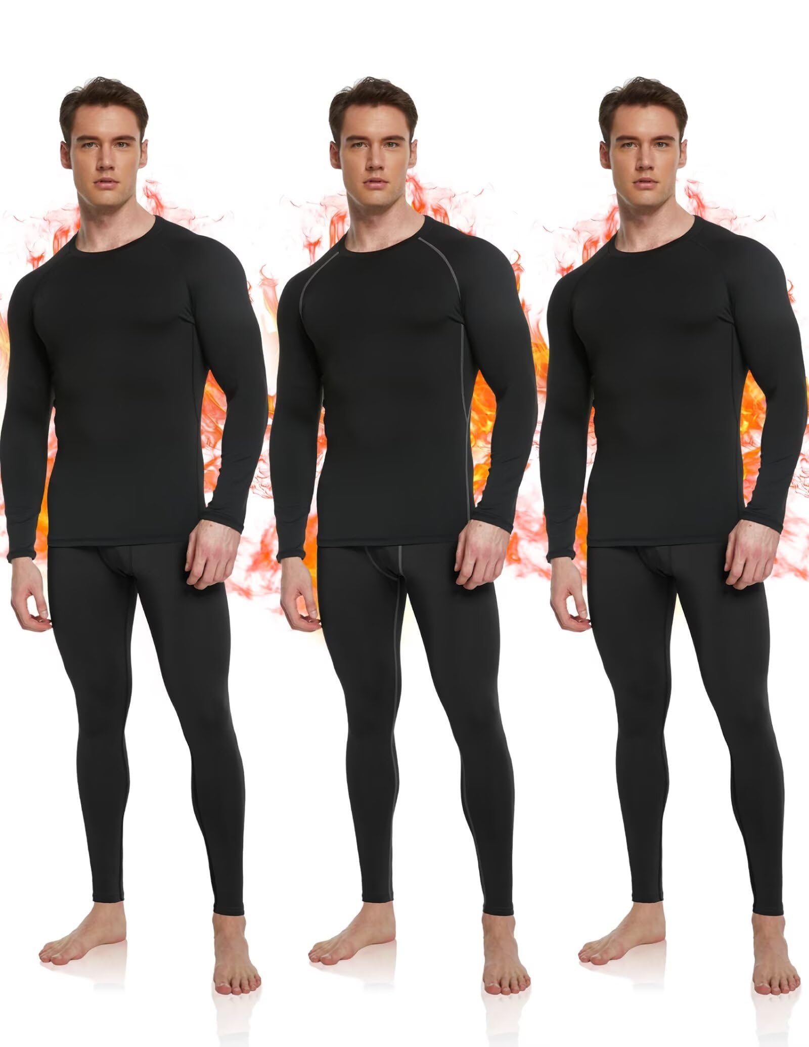 OYGSieg 3 or 2 Set Men's Thermal Underwear Long Johns with Fleece Lined, Thermals for Men Base Layer Cold Weather Top Bottom
