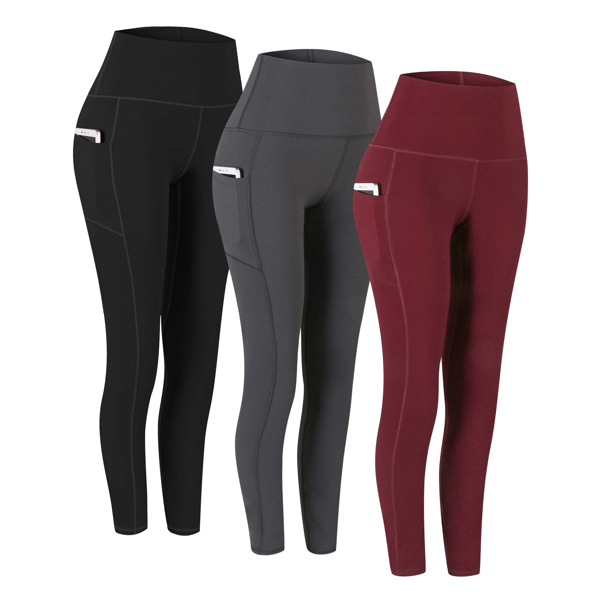 Fengbay 2 Pack High Waist Yoga Pants with Pockets, Tummy Control Workout Running Yoga Leggings for Women