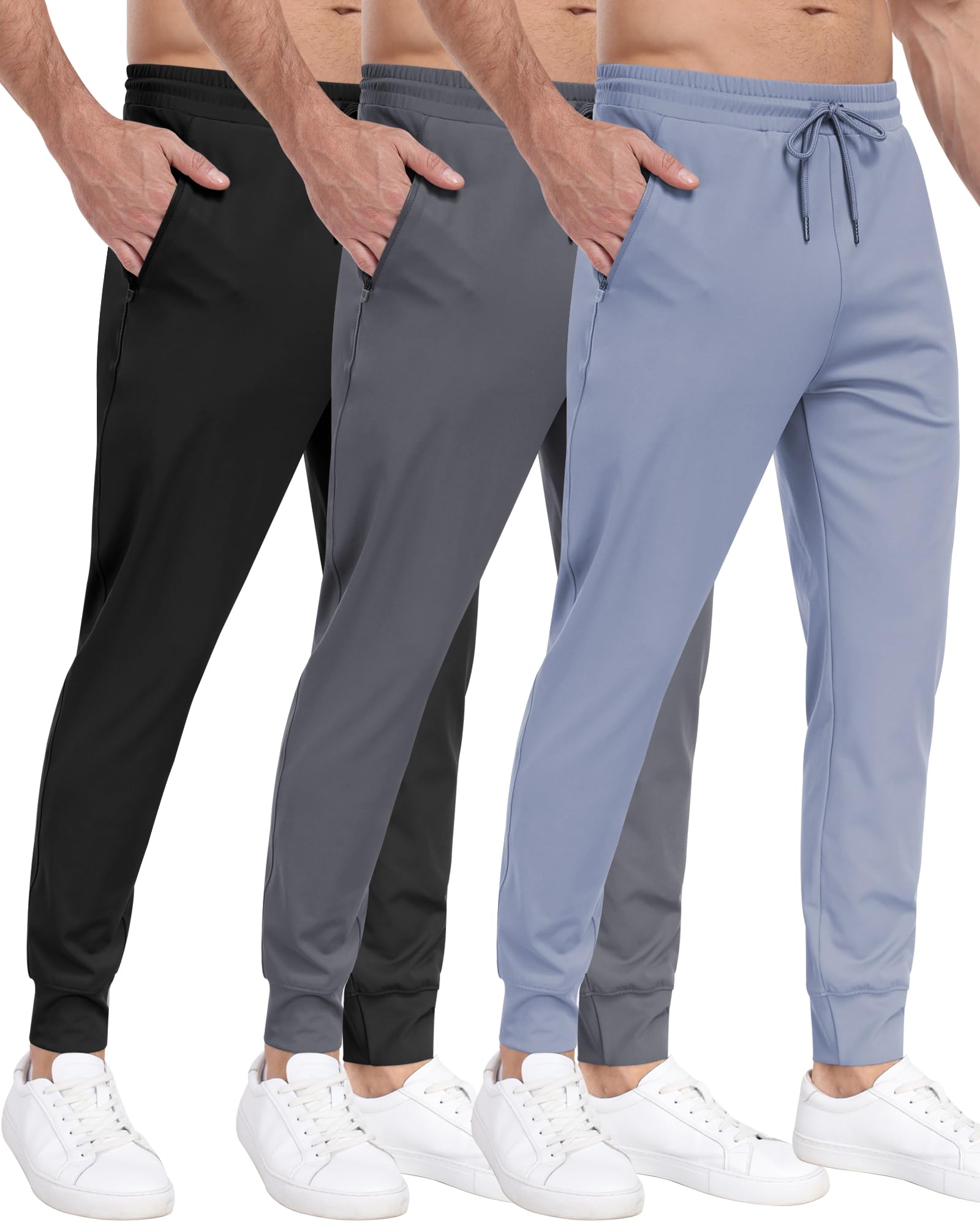 PARISDIARY 3 Pack Men's Sweatpants with Zipper Pockets,Workout Gym Traning Track Joggers Pants for Men Running Jogging Pants