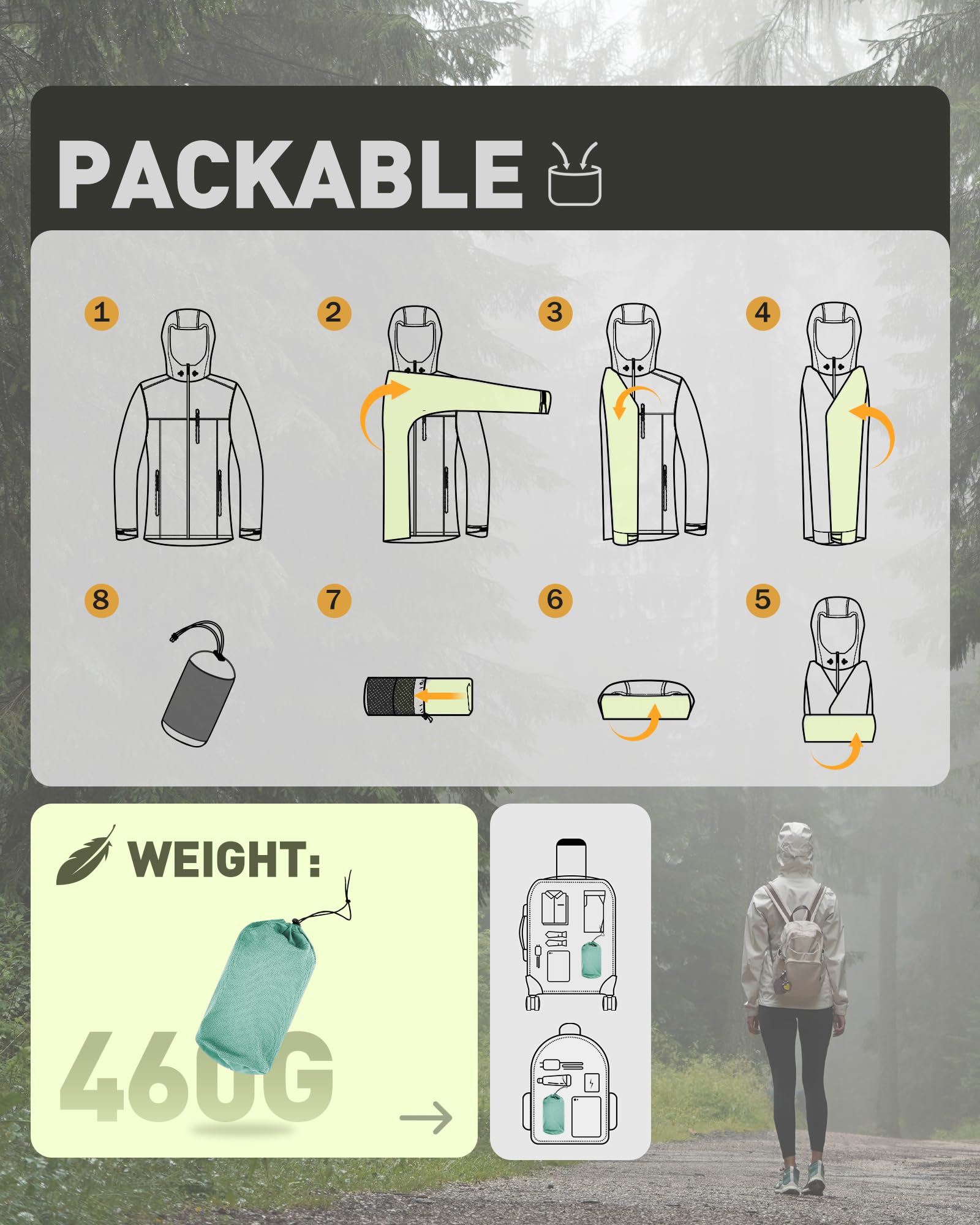 33,000ft Packable Rain Jacket Women Lightweight Waterproof Raincoat with Hood Cycling Bike Jacket Windbreaker