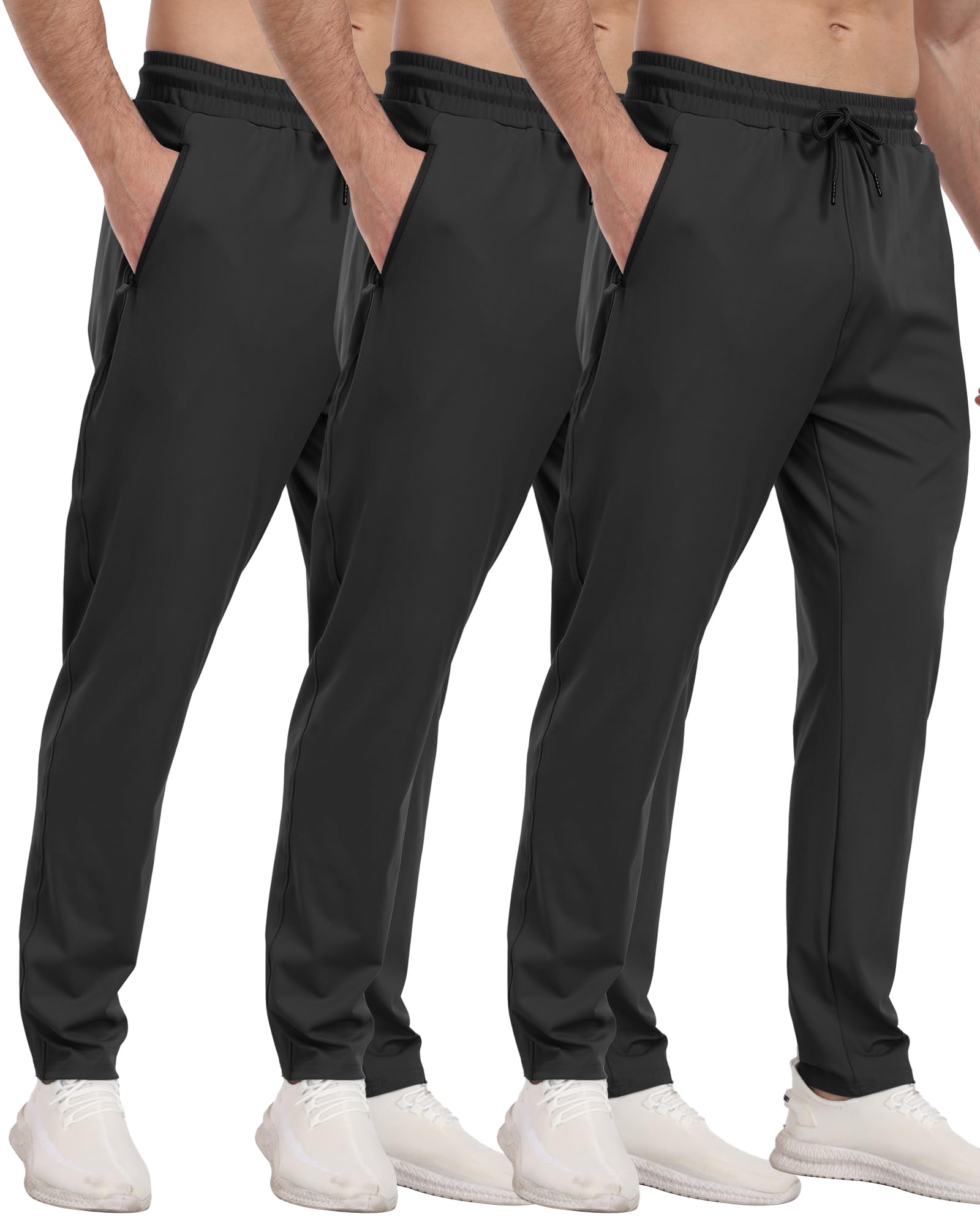 PARISDIARY 3 Pack Mens Athletic Sweatpants with Zipper Pockets,Workout Gym Joggers Pants for Men Running Jogging Pants