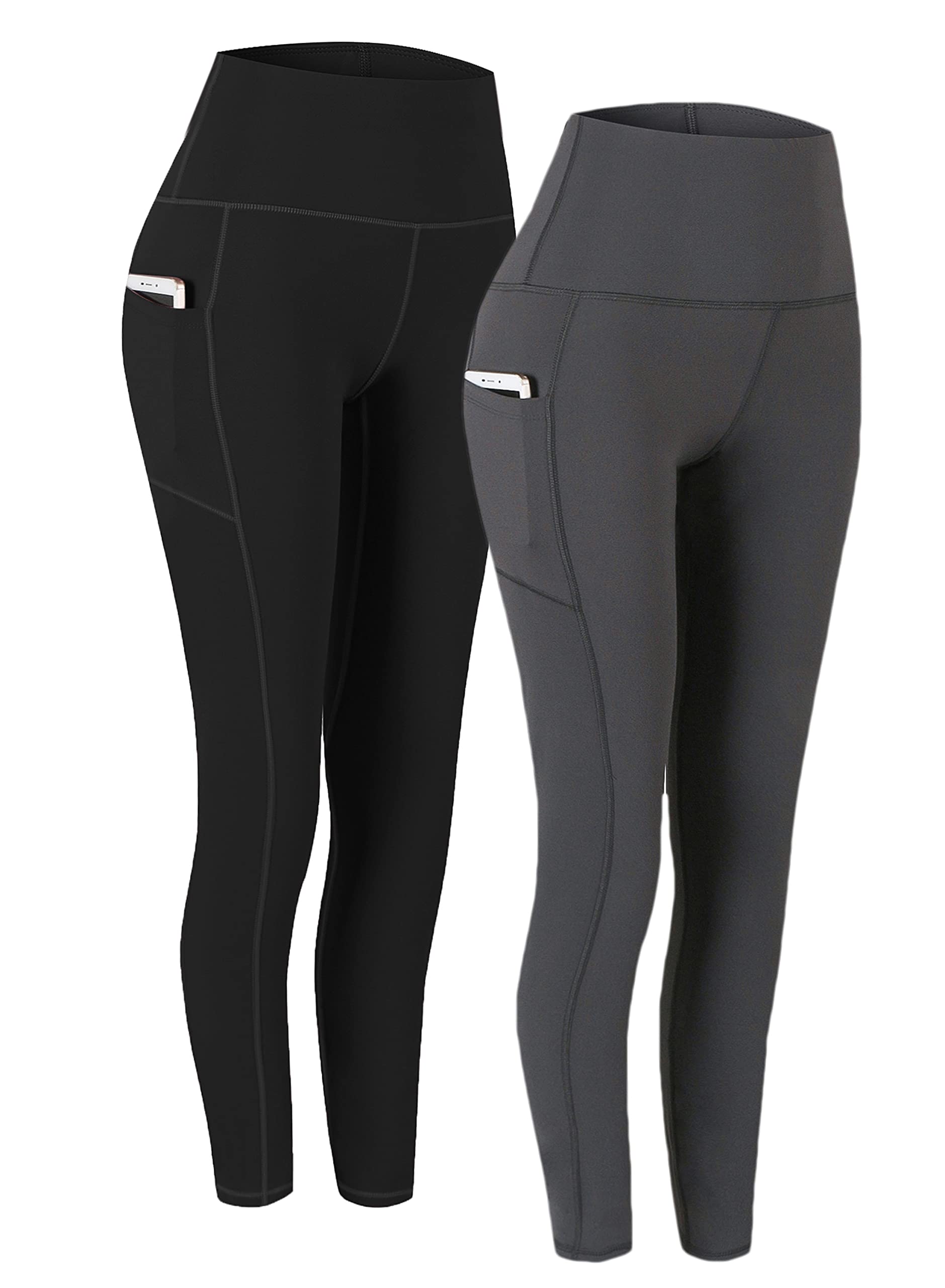 Fengbay 2 Pack High Waist Yoga Pants with Pockets, Tummy Control Workout Running Yoga Leggings for Women