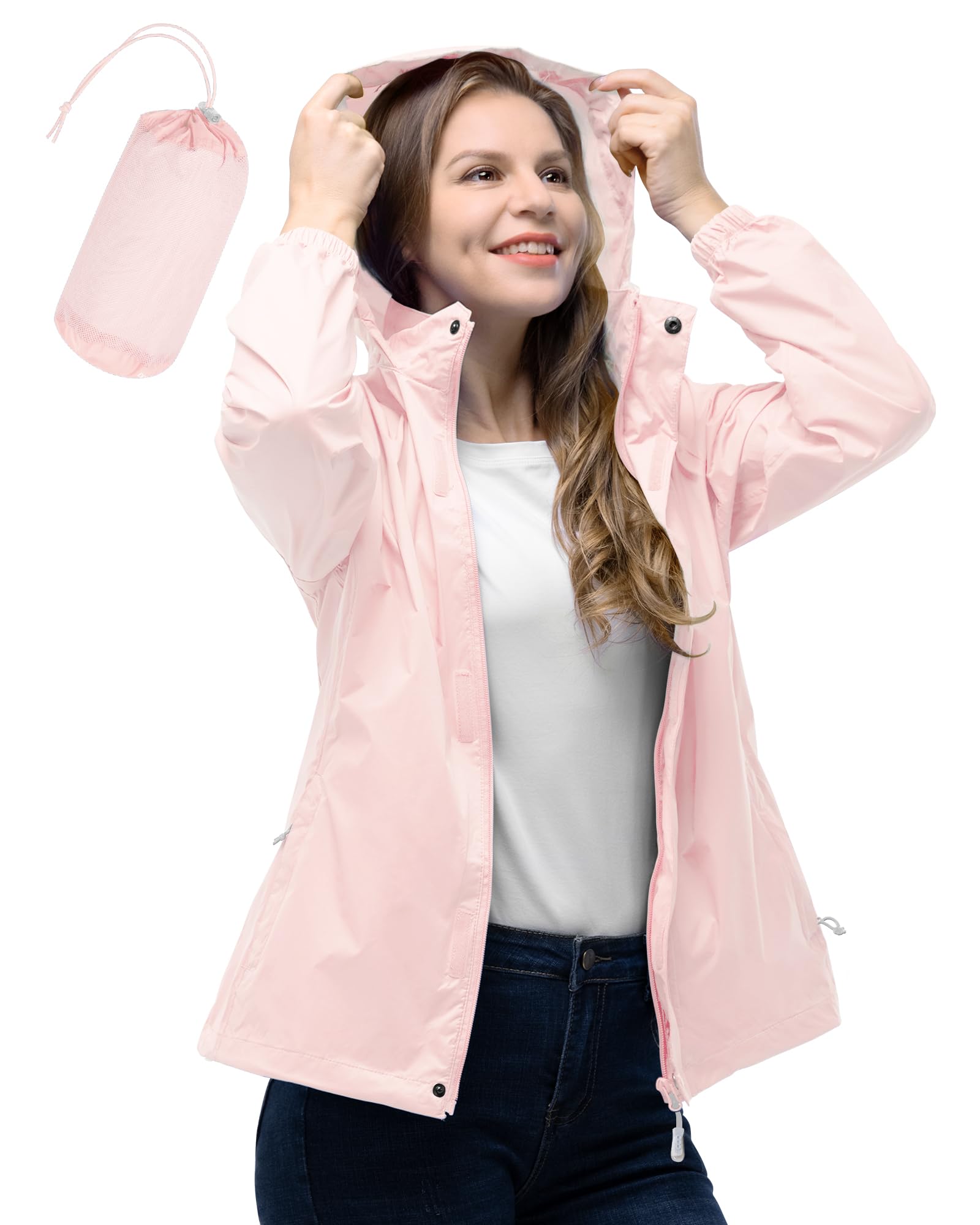 33,000ft Women's Rain Jacket Waterproof Lightweight Packable Raincoat with Hood for Golf Hiking Travel Windbreaker
