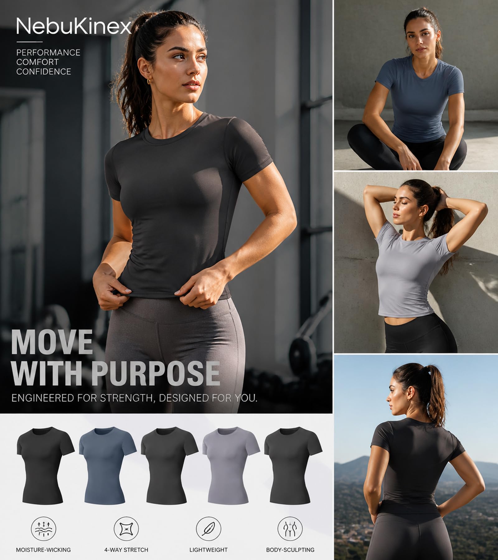 5-Pack Women's Compression Shirts Short Sleeve Workout Tops Athletic Baselayer Quick Dry Gym Yoga Running T-Shirt