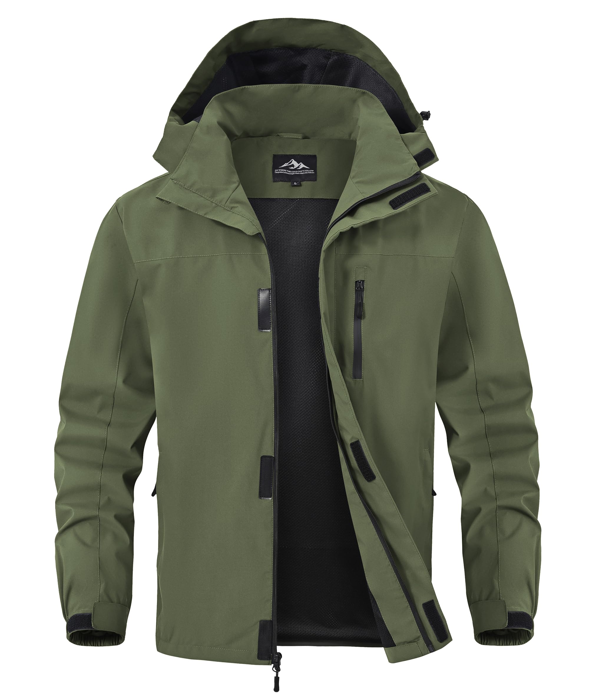 Zoofly Mens Waterproof Hiking Jacket with Hood Windproof Light Weight Windbreaker Outdoor Fishing Raincoat Zipper Pockets