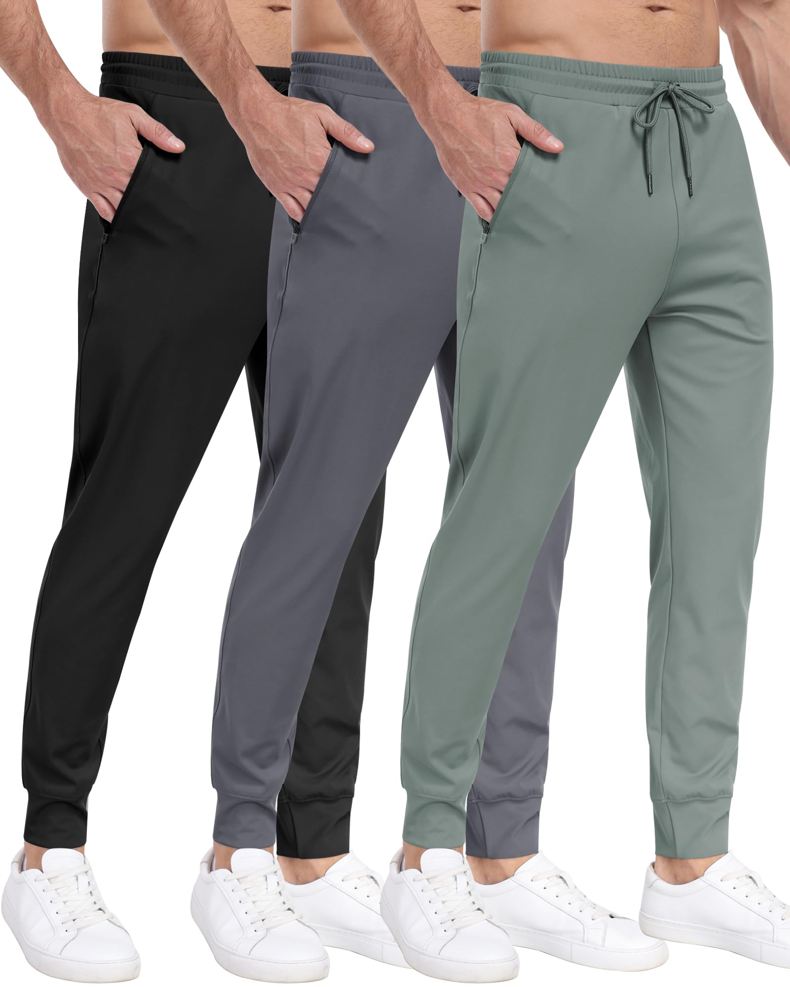 PARISDIARY 3 Pack Men's Sweatpants with Zipper Pockets,Workout Gym Traning Track Joggers Pants for Men Running Jogging Pants