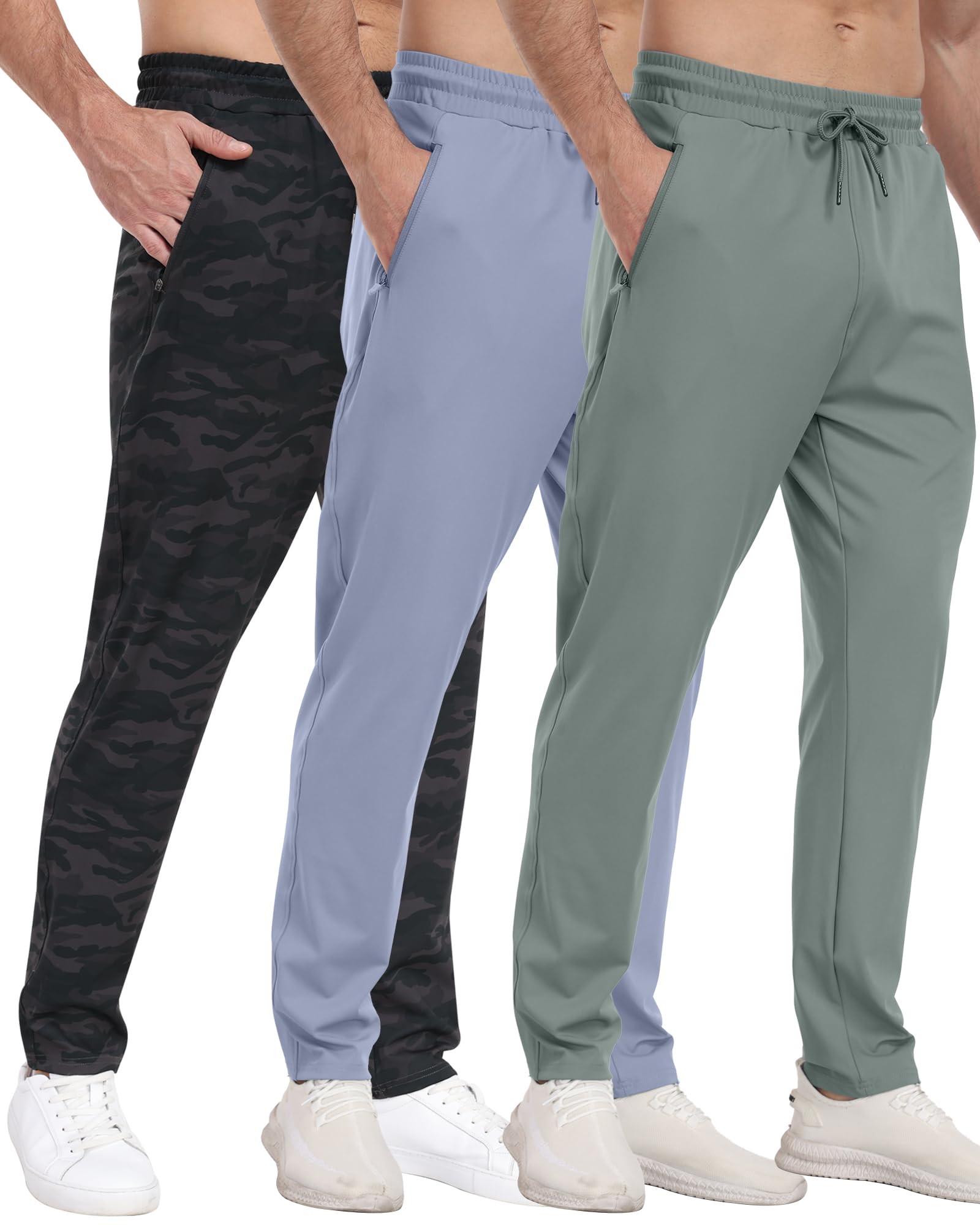 PARISDIARY 3 Pack Mens Athletic Sweatpants with Zipper Pockets,Workout Gym Joggers Pants for Men Running Jogging Pants