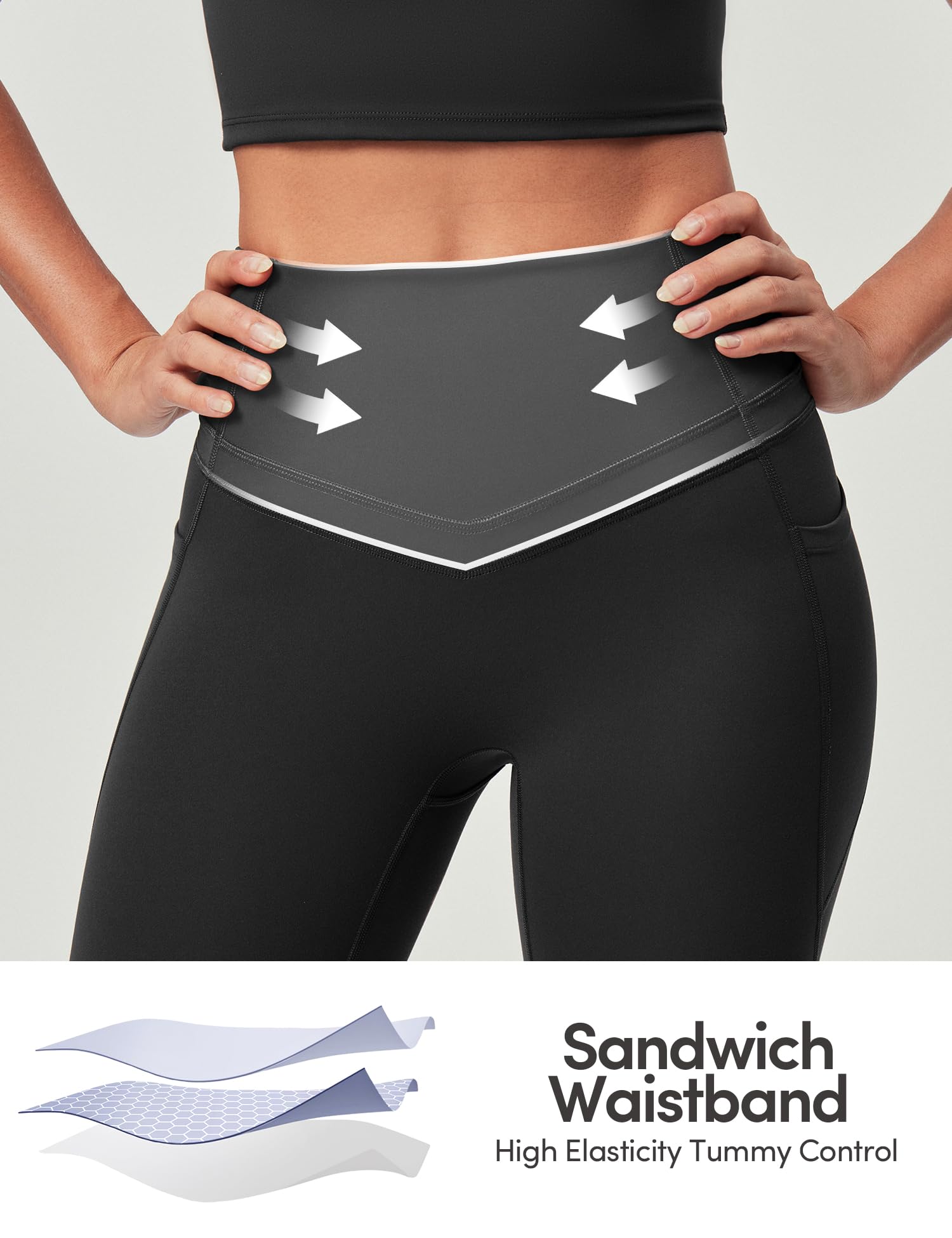 IUGA Compression Leggings with Pockets for Women Tummy Control Leggings No Front Seam Workout High Waist Yoga Pants