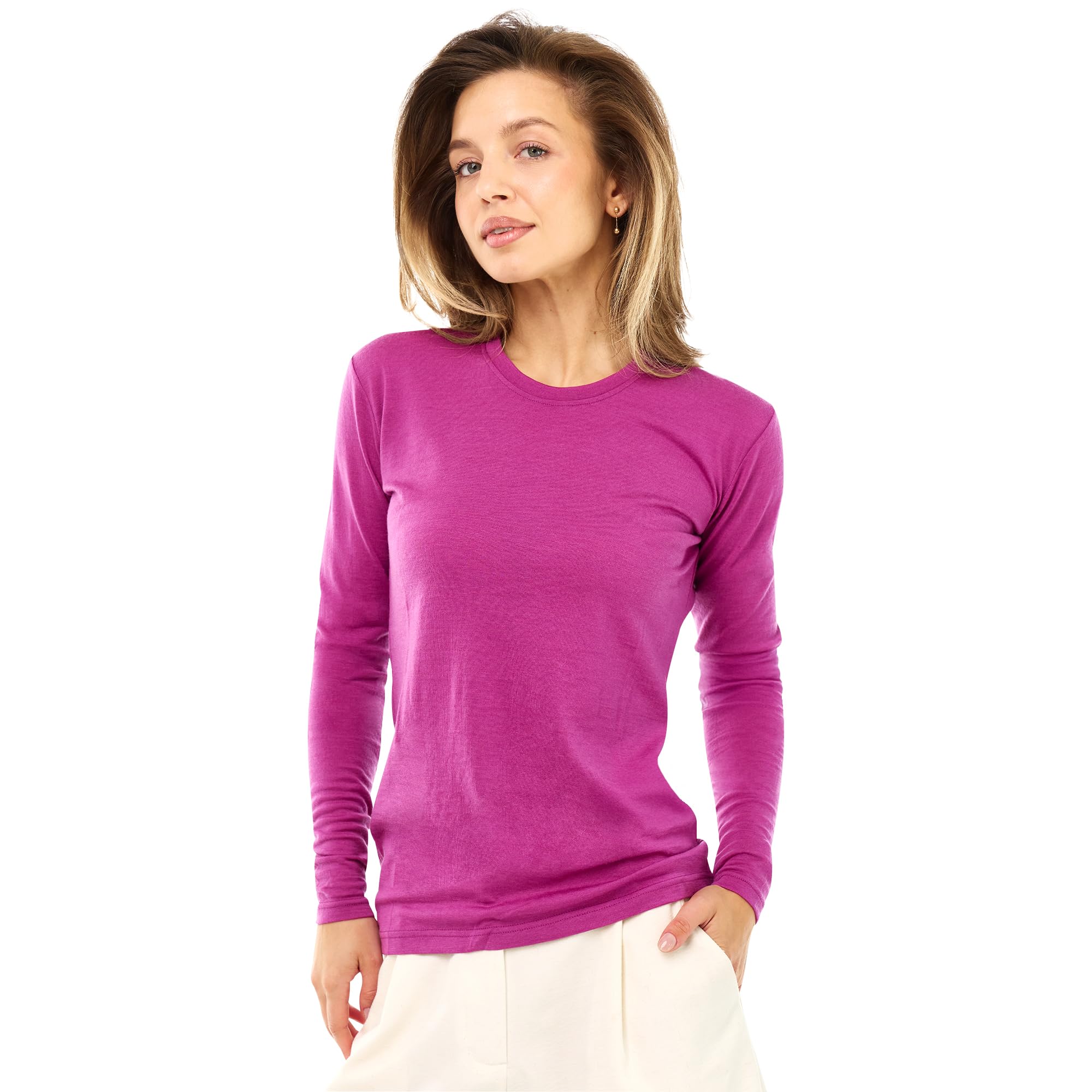 Merino Wool Base Layer Women - 100% Merino Wool Shirt Women Thermal Underwear Long Sleeve T-Shirt for Hiking