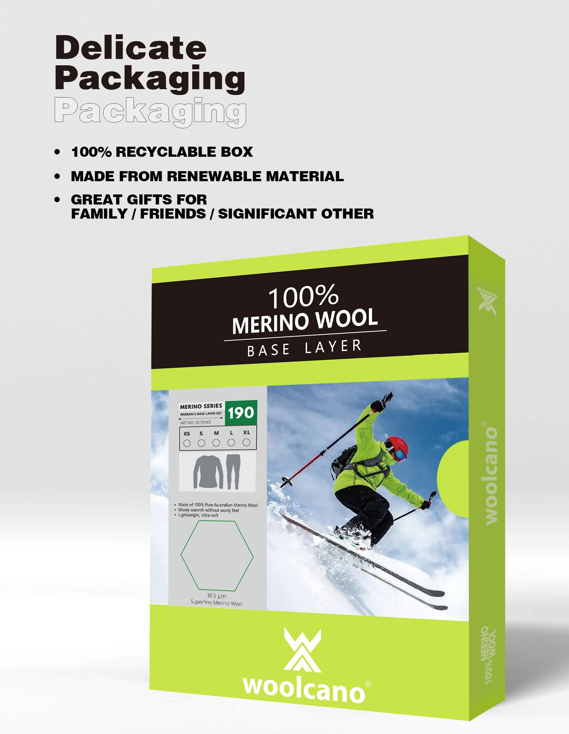woolcano Women's 100% Merino Wool Base Layer Set - Active Thermal Underwear"