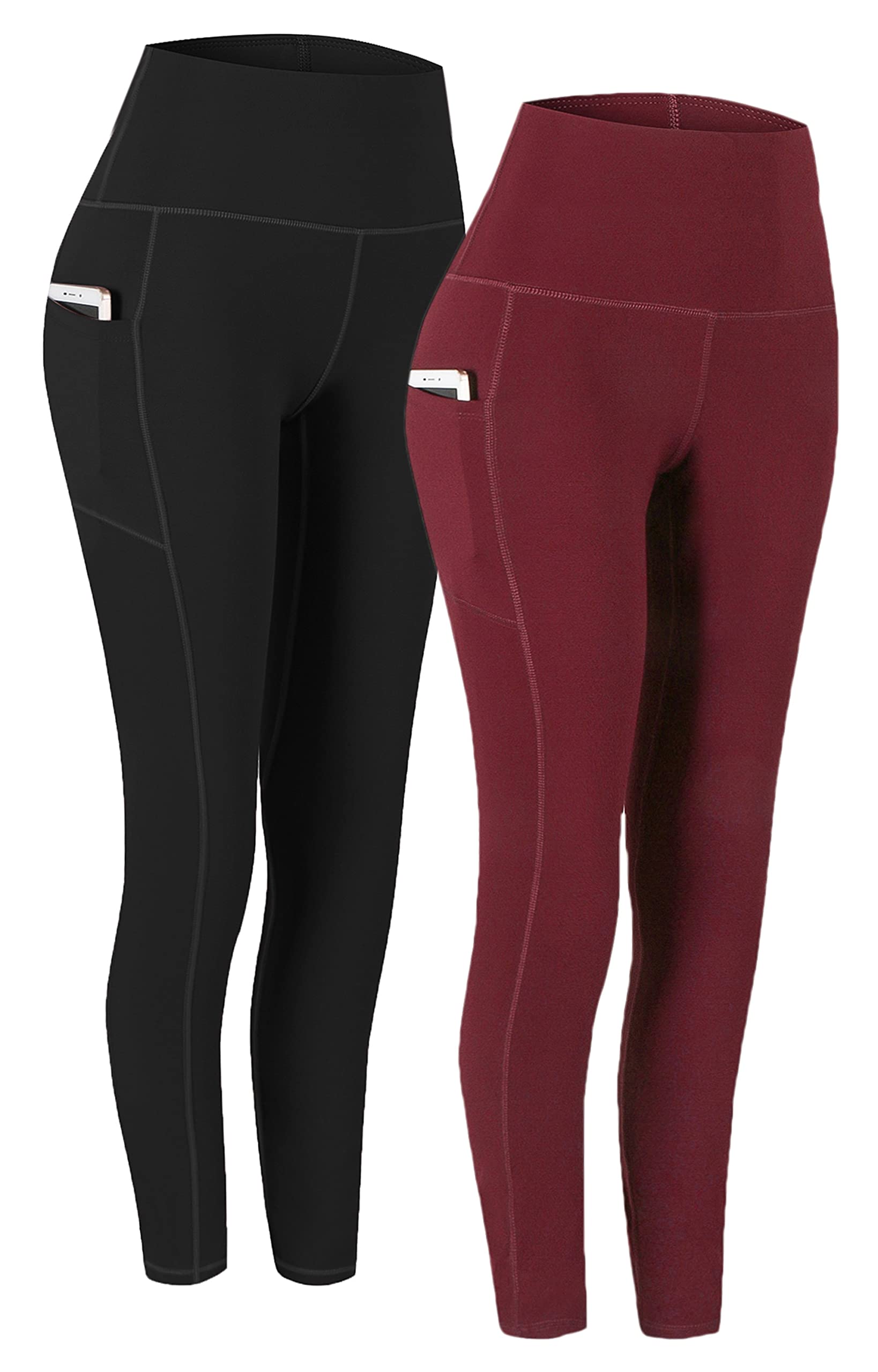 Fengbay 2 Pack High Waist Yoga Pants with Pockets, Tummy Control Workout Running Yoga Leggings for Women