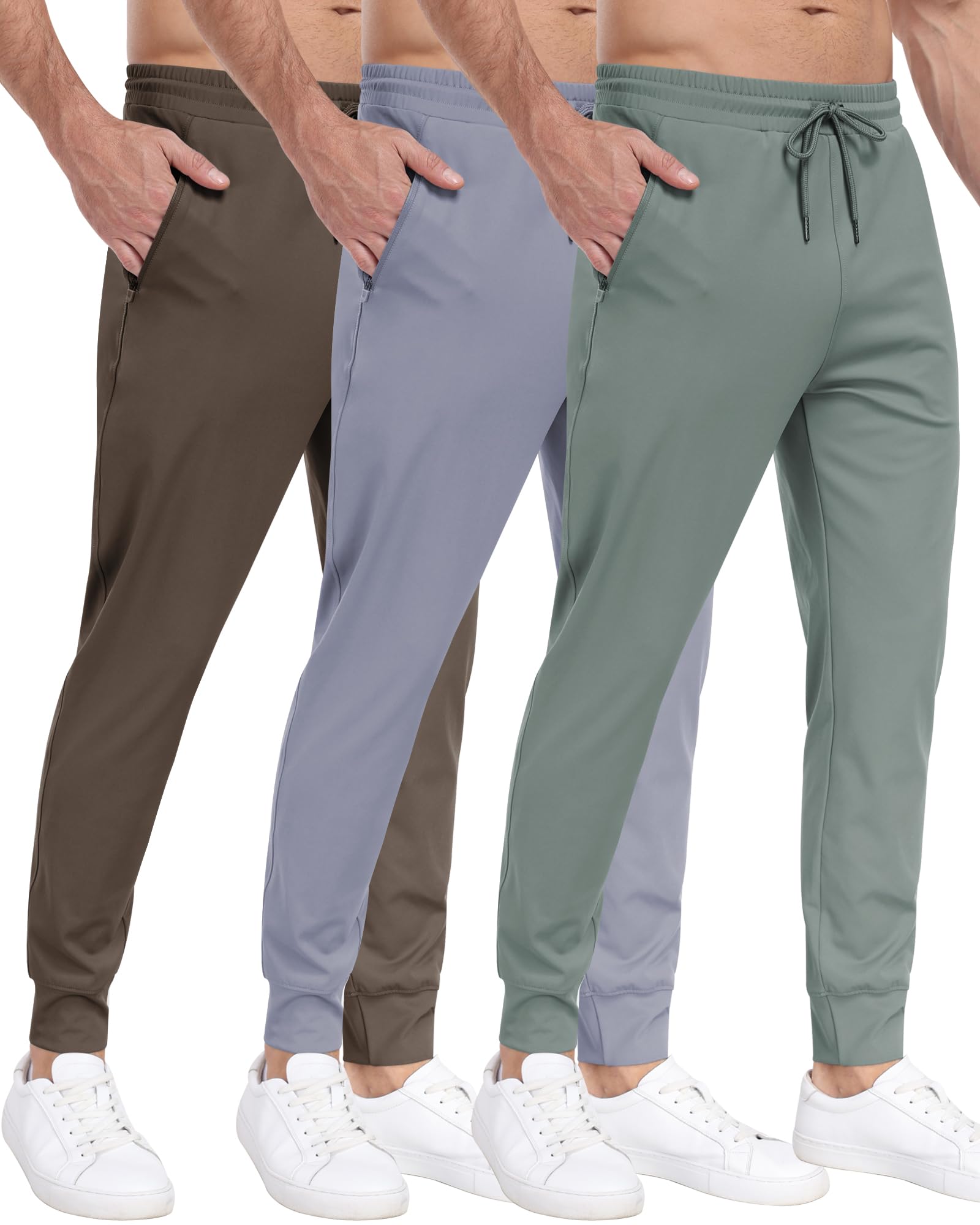 PARISDIARY 3 Pack Men's Sweatpants with Zipper Pockets,Workout Gym Traning Track Joggers Pants for Men Running Jogging Pants