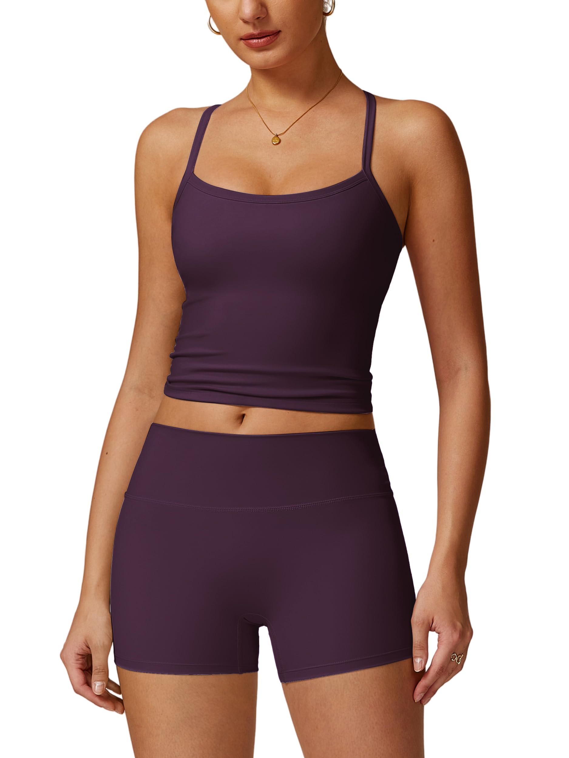 ABOCIW 2 Pieces Workout Sets for Women, Cross Back Tank Top Matching High Waist Biker Shorts, Gym Yoga Pilates Outfits