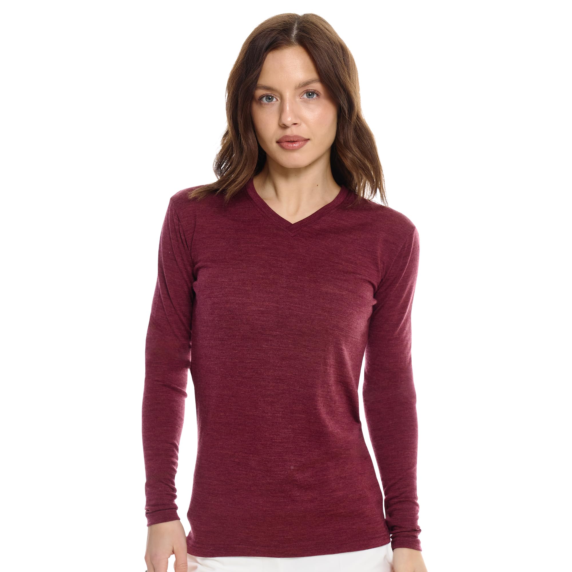 Merino Wool Base Layer Women - 100% Merino Wool Shirt Women Thermal Underwear Long Sleeve T-Shirt for Hiking