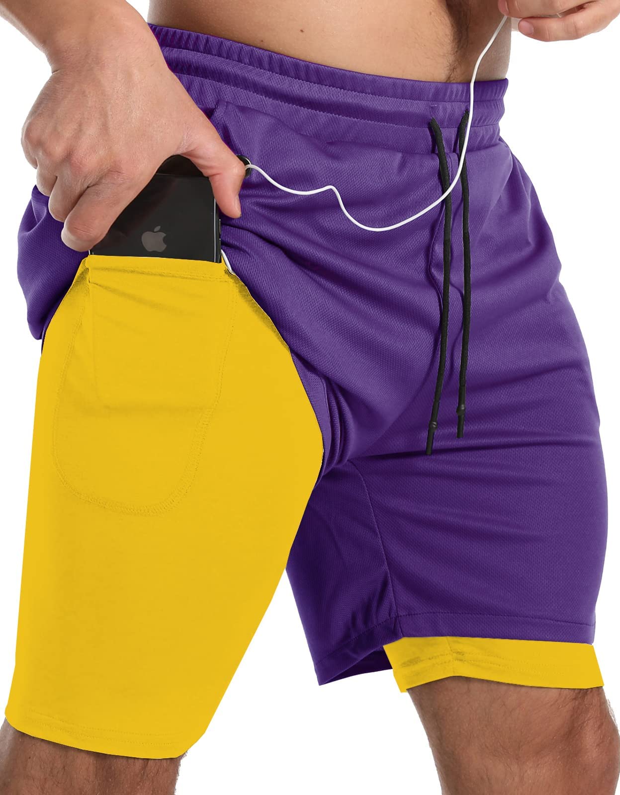JWJ Men's 2 in 1 Workout Running Shorts 7 Inch Lightweight Athletic Gym Shorts with Compression Liner
