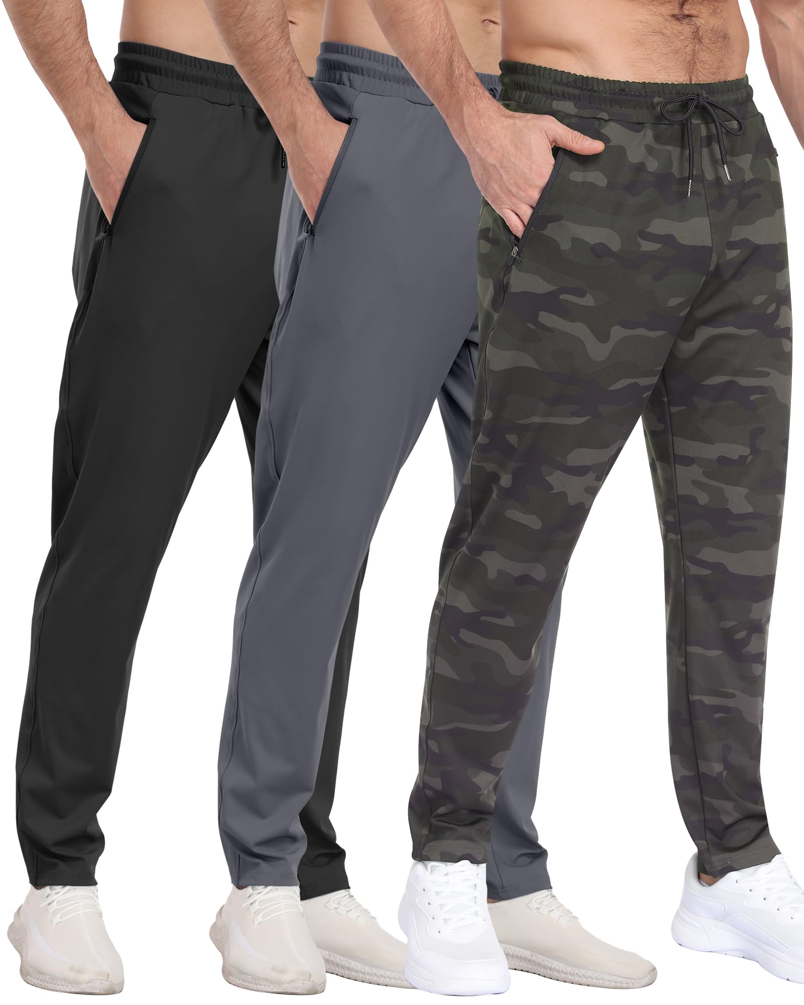 PARISDIARY 3 Pack Mens Athletic Sweatpants with Zipper Pockets,Workout Gym Joggers Pants for Men Running Jogging Pants