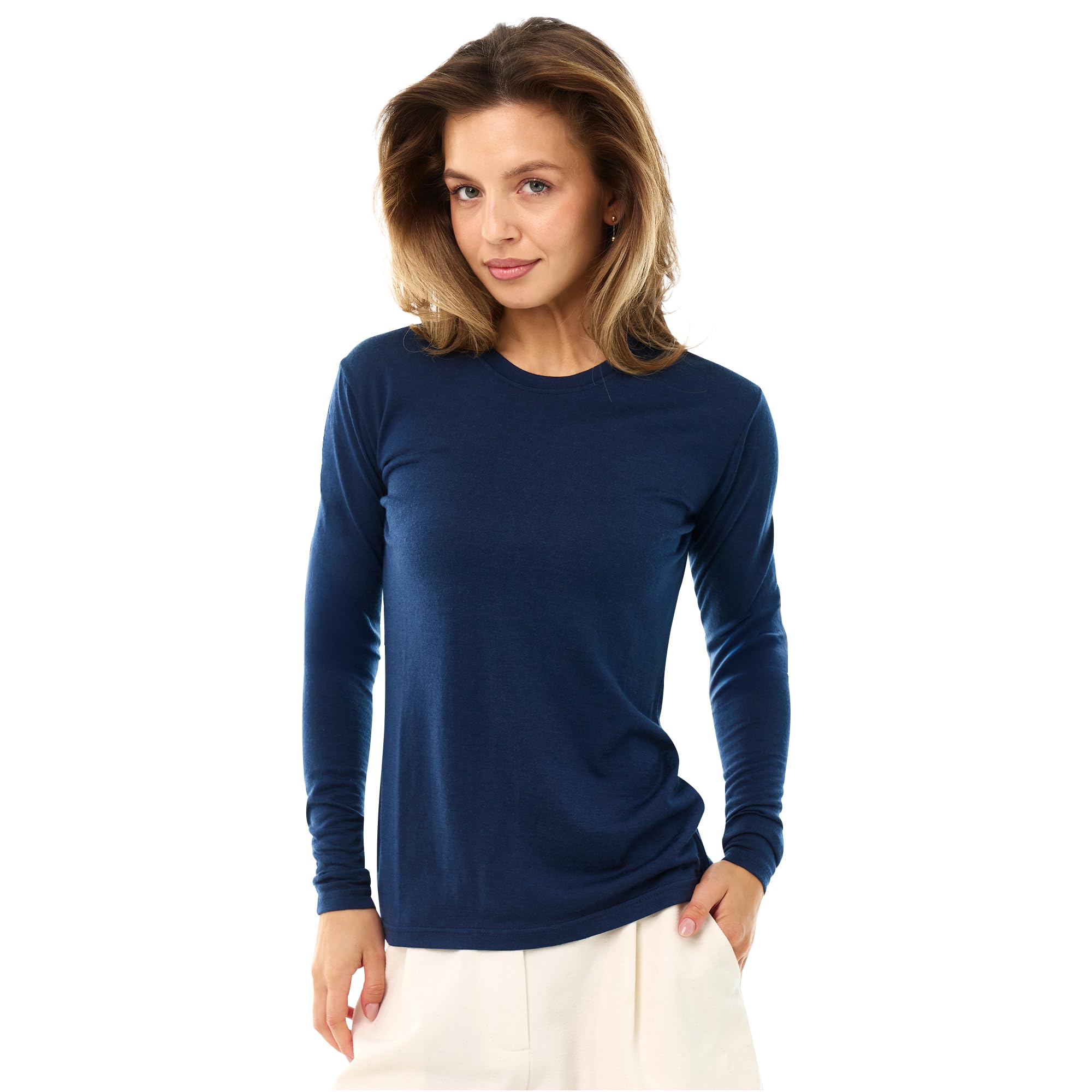 Merino Wool Base Layer Women - 100% Merino Wool Shirt Women Thermal Underwear Long Sleeve T-Shirt for Hiking