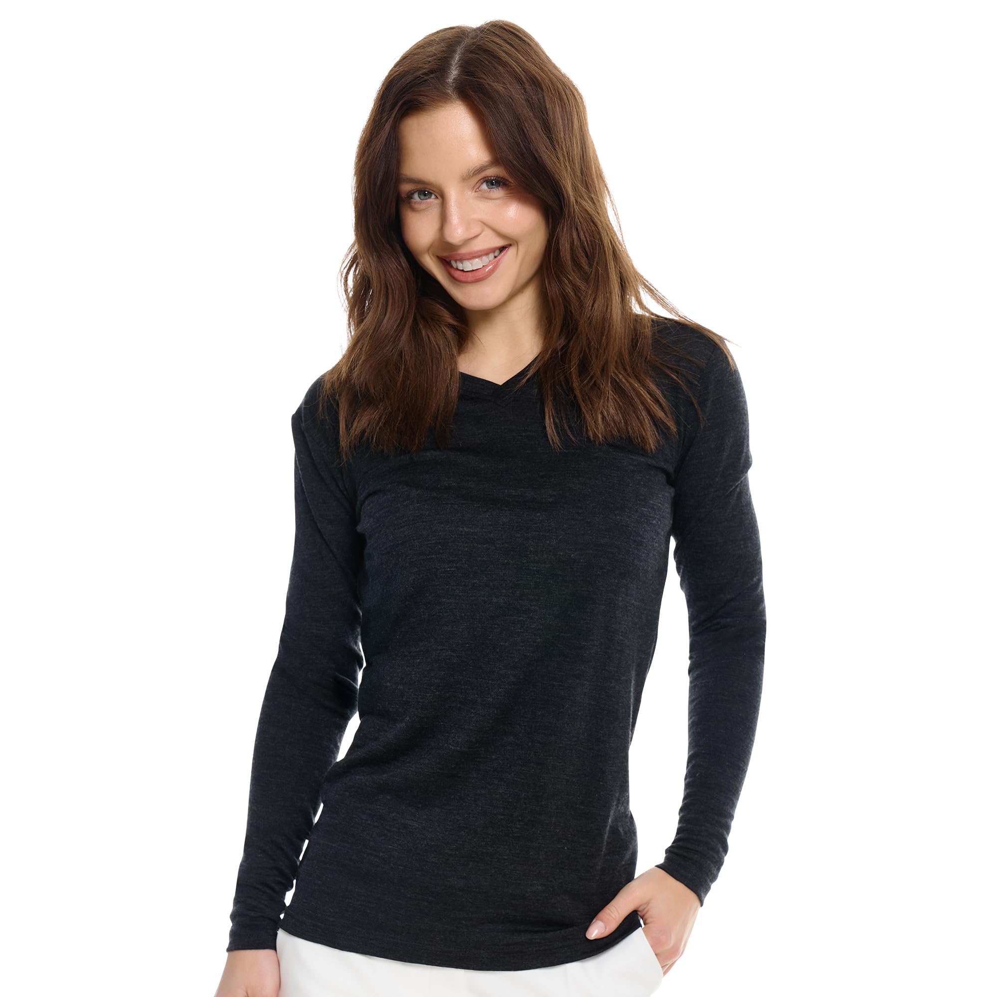 Merino Wool Base Layer Women - 100% Merino Wool Shirt Women Thermal Underwear Long Sleeve T-Shirt for Hiking