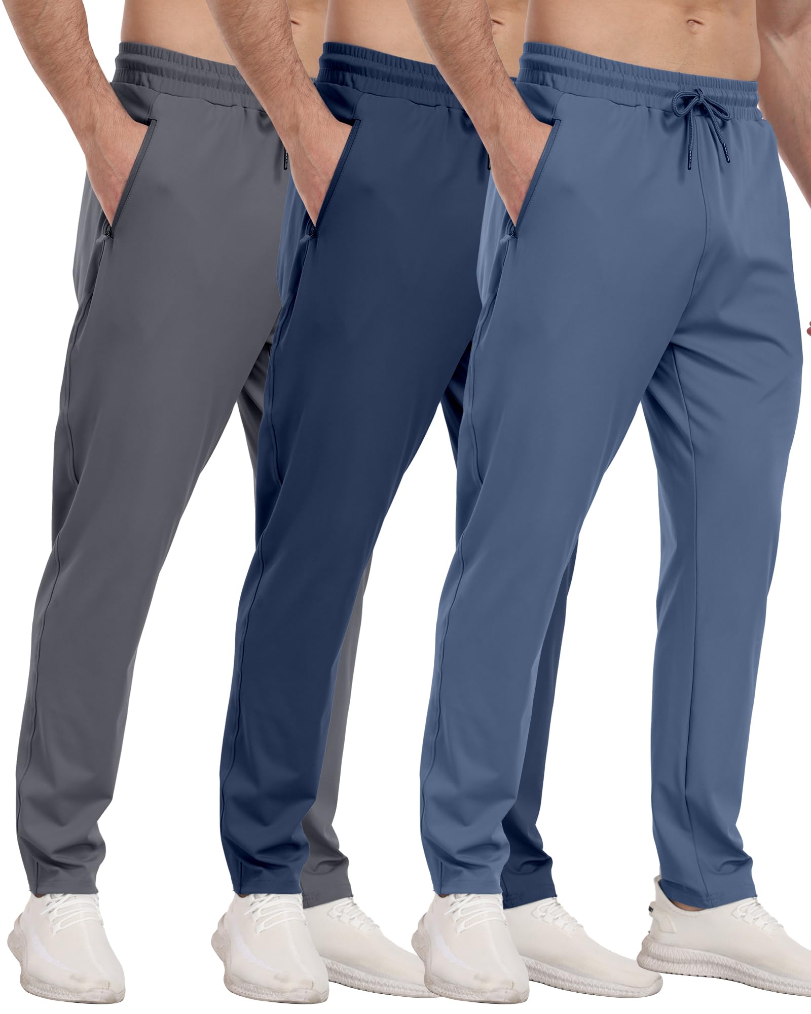 PARISDIARY 3 Pack Mens Athletic Sweatpants with Zipper Pockets,Workout Gym Joggers Pants for Men Running Jogging Pants