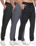 Men's 3 Pack Athletic Jogger Pants with Zipper Pockets