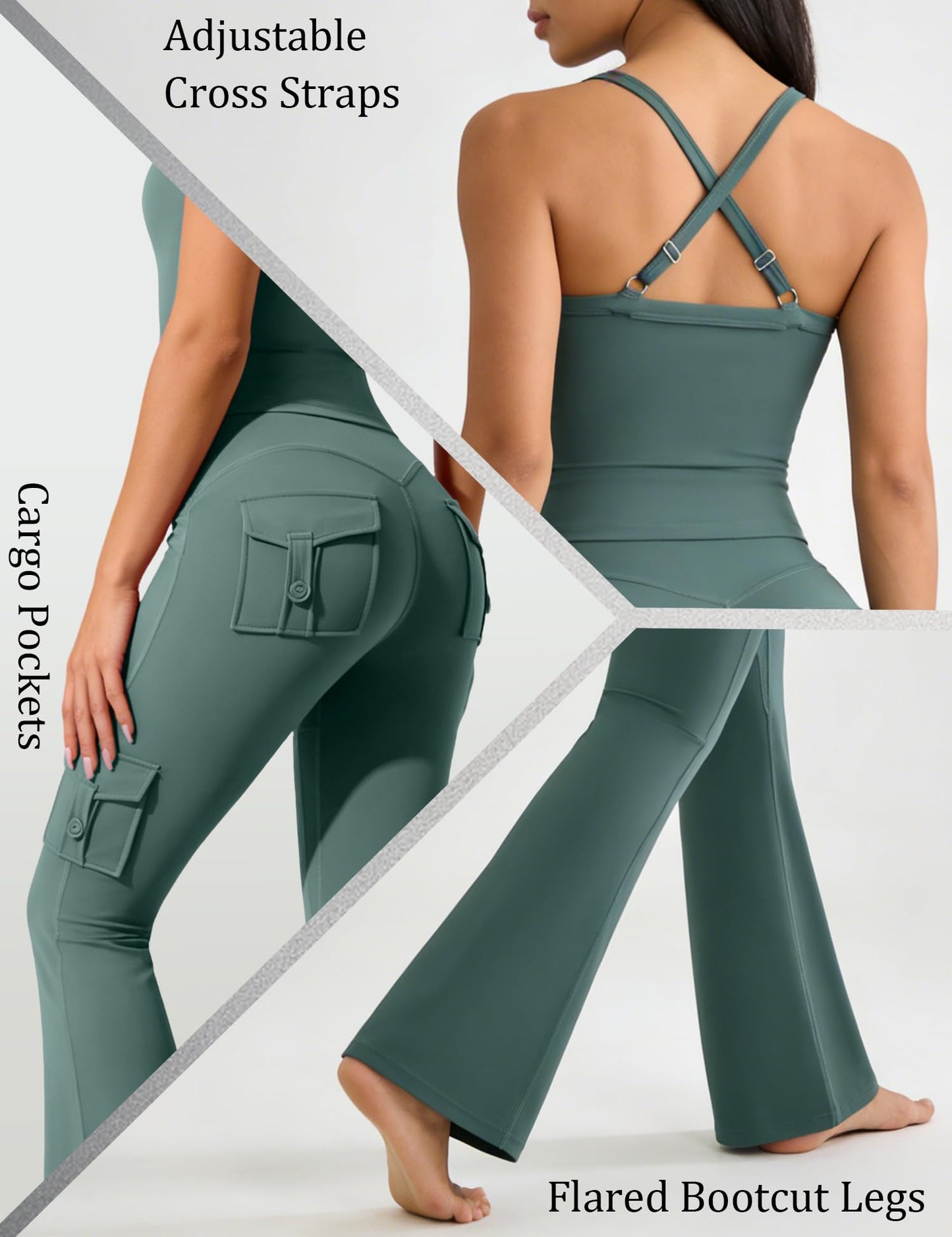 Women's 2 Piece Workout Set Cami Tank & Flare Leggings