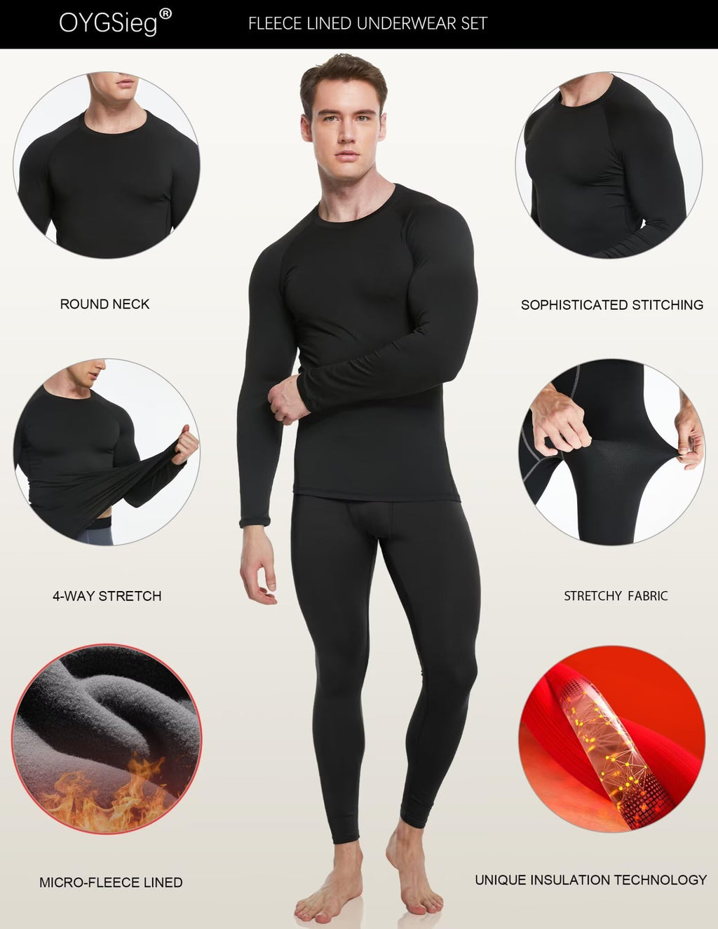 Men's Fleece Lined Thermal Base Layer Set