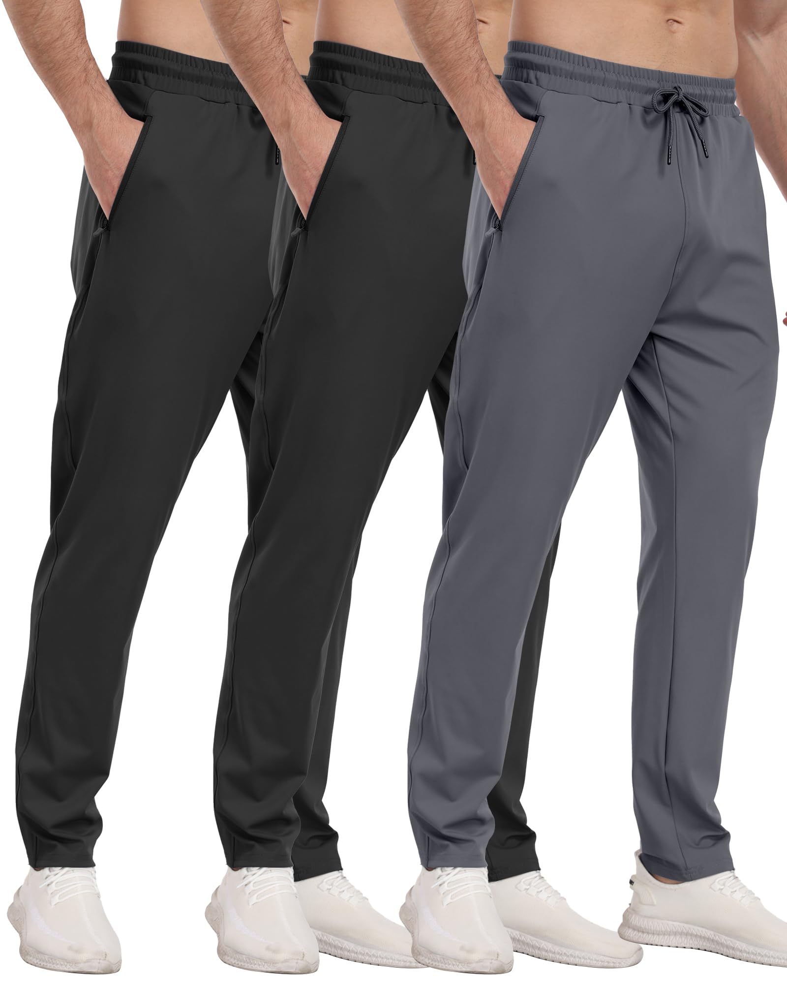 PARISDIARY 3 Pack Mens Athletic Sweatpants with Zipper Pockets,Workout Gym Joggers Pants for Men Running Jogging Pants
