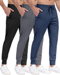 Men's 3 Pack Workout Jogger Pants with Zipper Pockets