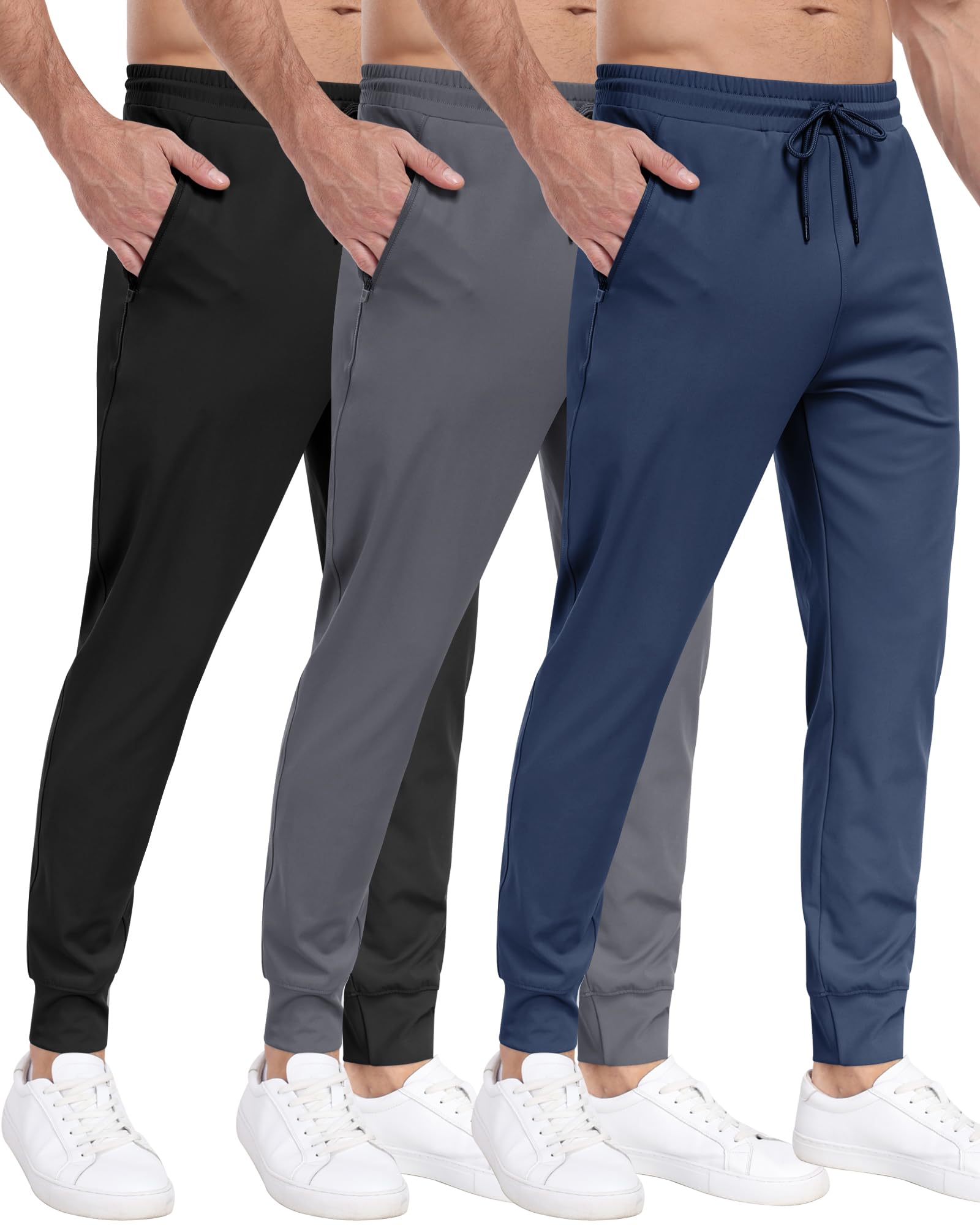 PARISDIARY 3 Pack Men's Sweatpants with Zipper Pockets,Workout Gym Traning Track Joggers Pants for Men Running Jogging Pants