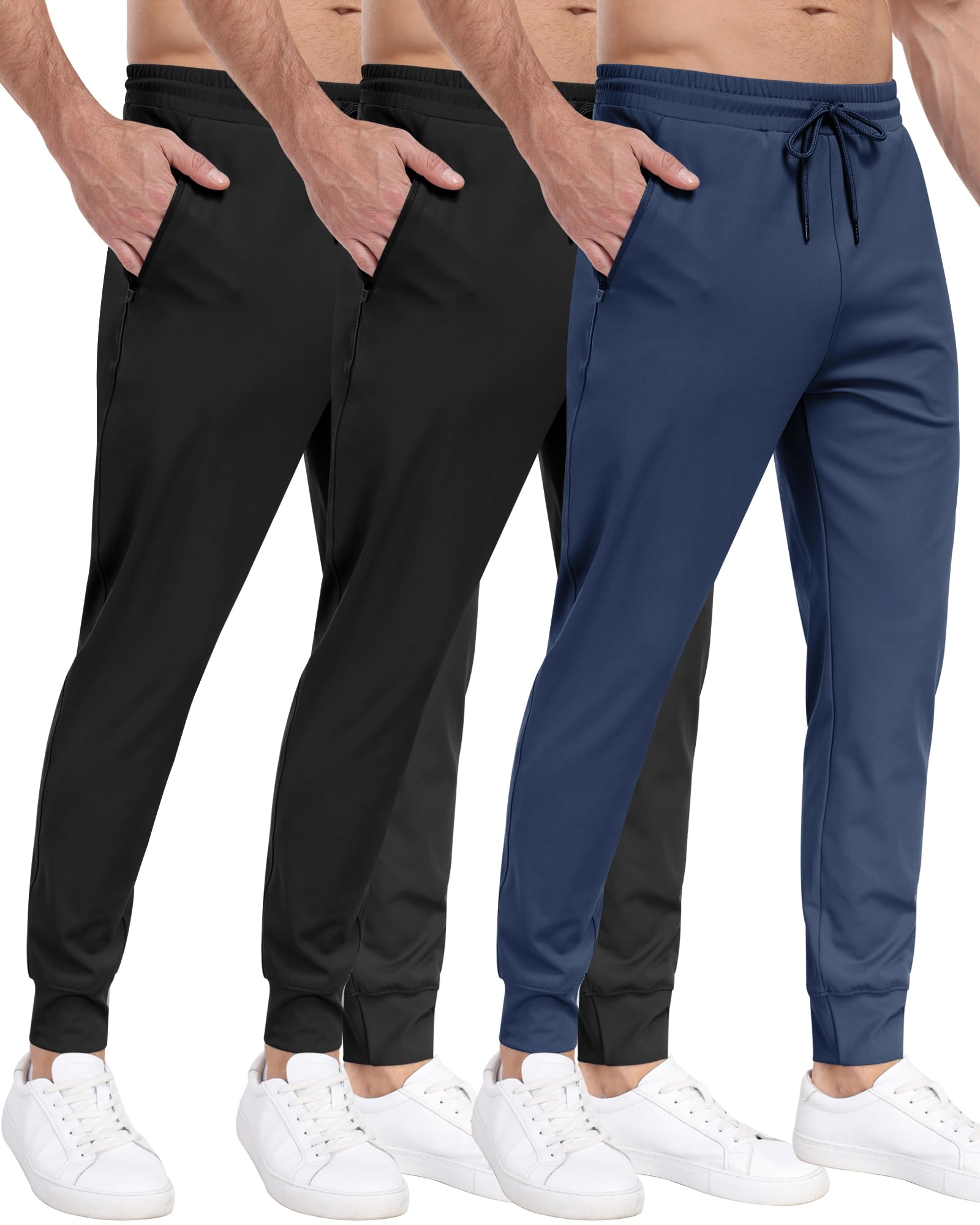 PARISDIARY 3 Pack Men's Sweatpants with Zipper Pockets,Workout Gym Traning Track Joggers Pants for Men Running Jogging Pants