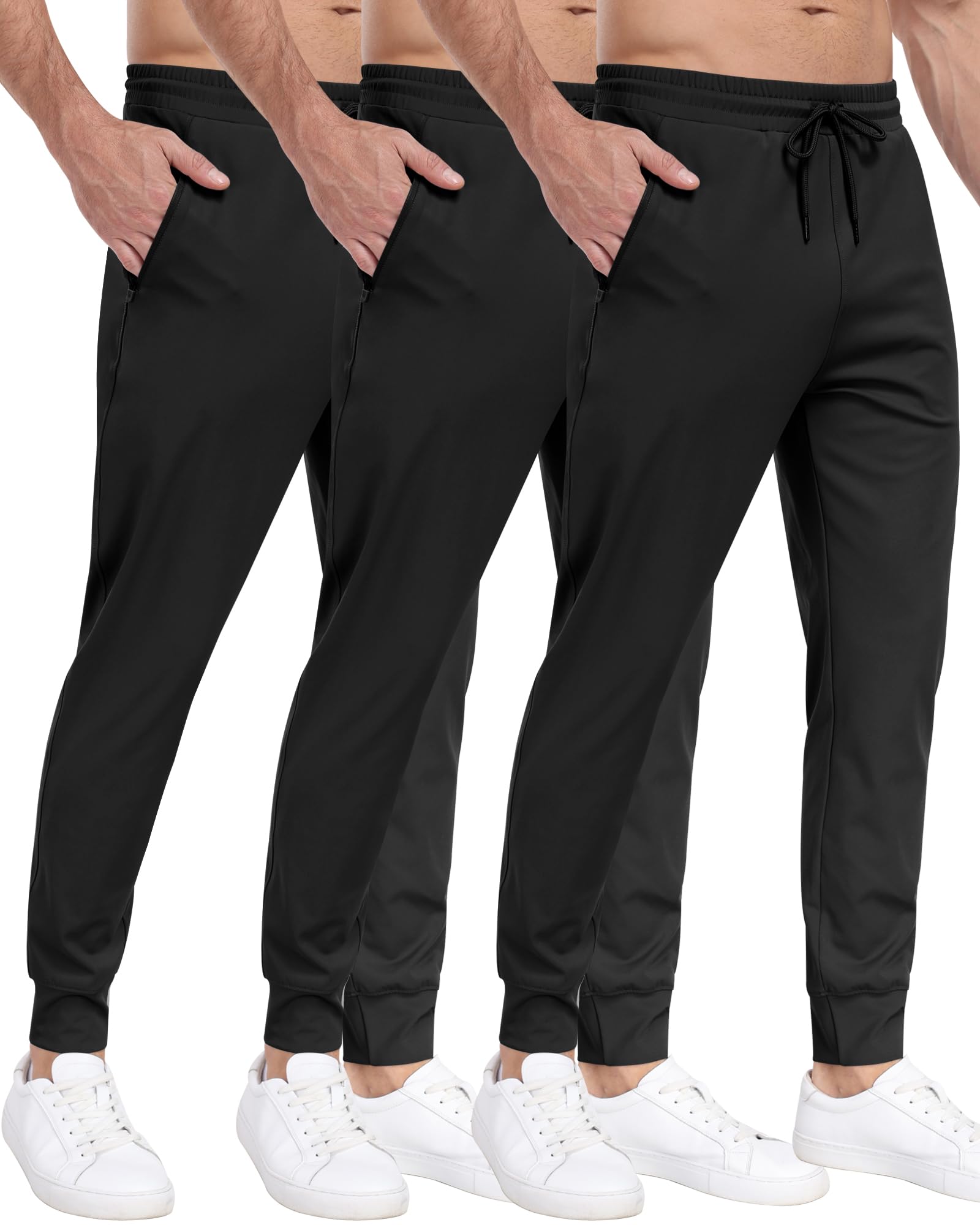 PARISDIARY 3 Pack Men's Sweatpants with Zipper Pockets,Workout Gym Traning Track Joggers Pants for Men Running Jogging Pants