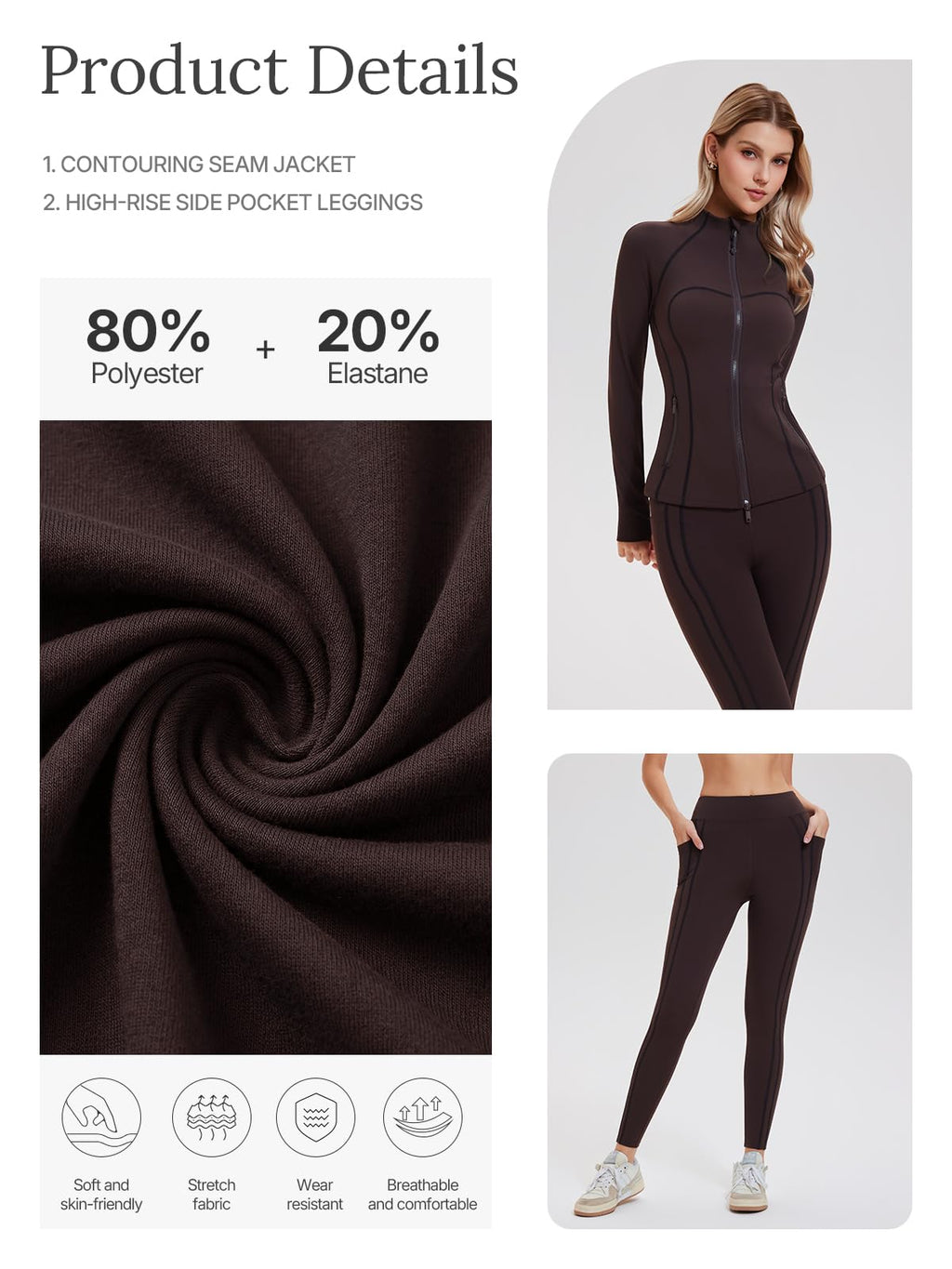Women's 2 Piece Workout Set Zip Jacket & Pocket Leggings