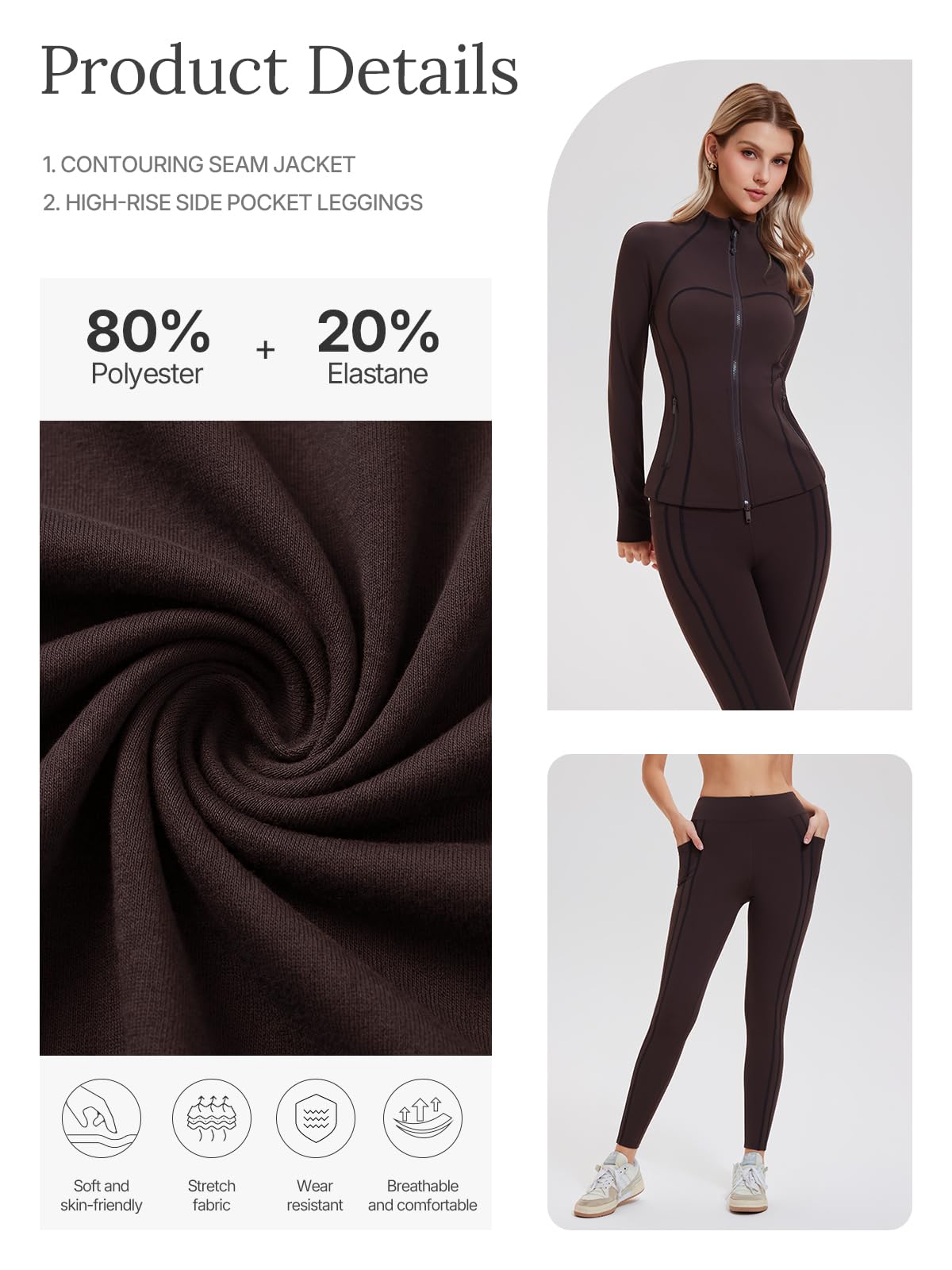 Women's 2 Piece Workout Set Zip Jacket & Pocket Leggings