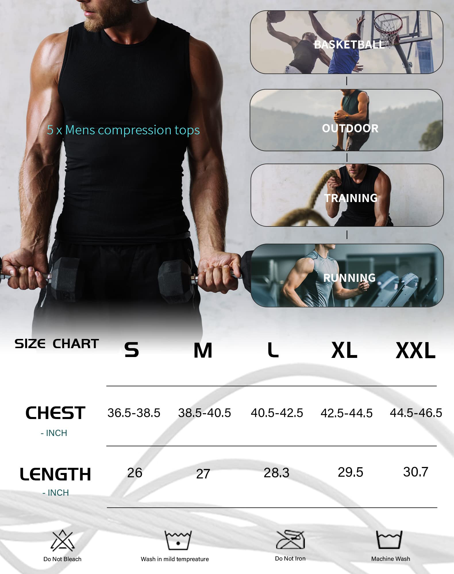 Men's 5 Pack Compression Sleeveless Workout Tank Tops